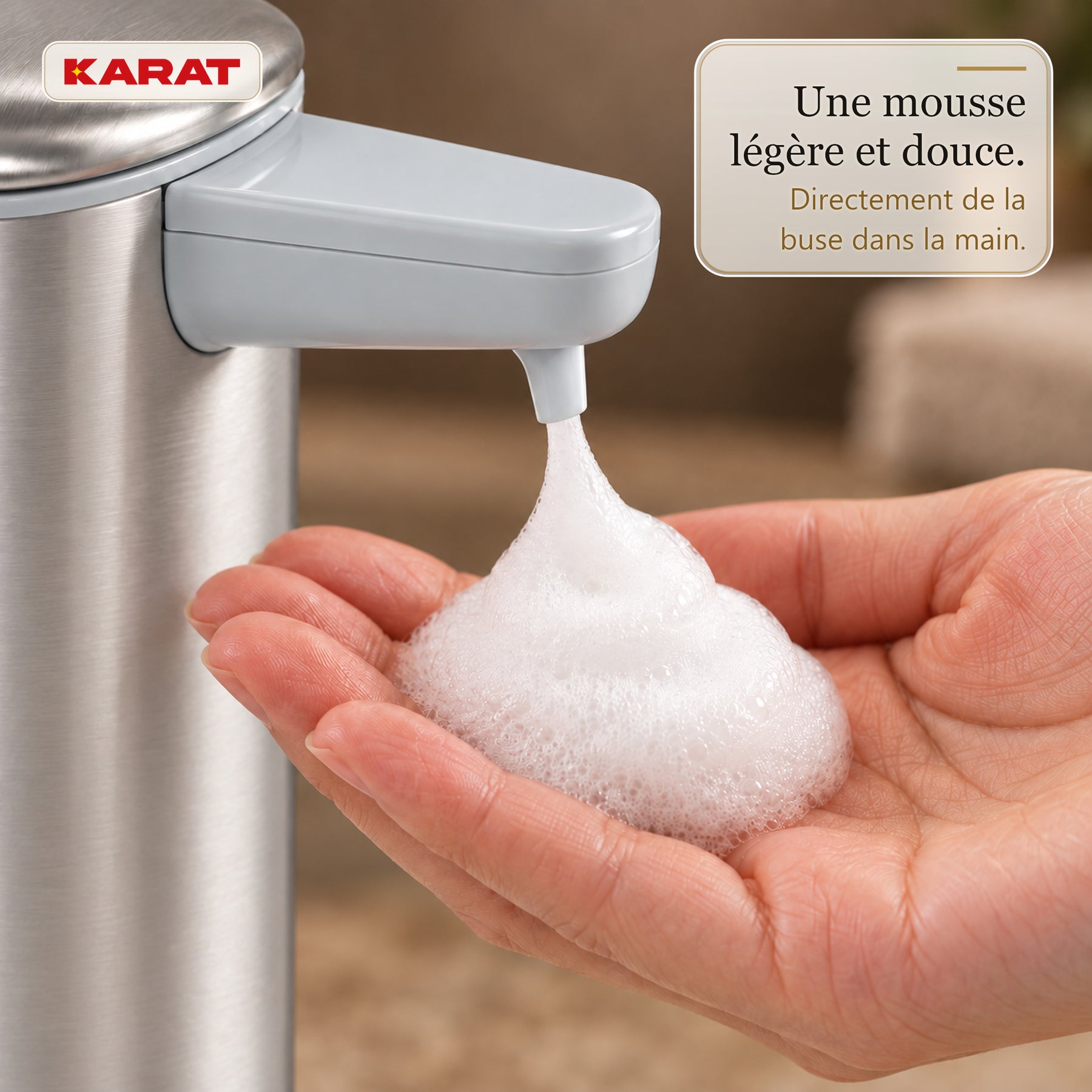 Distributeur automatique de savon mousse | Liora | Sans contact avec capteur, batterie USB-C & inox | 250 ml