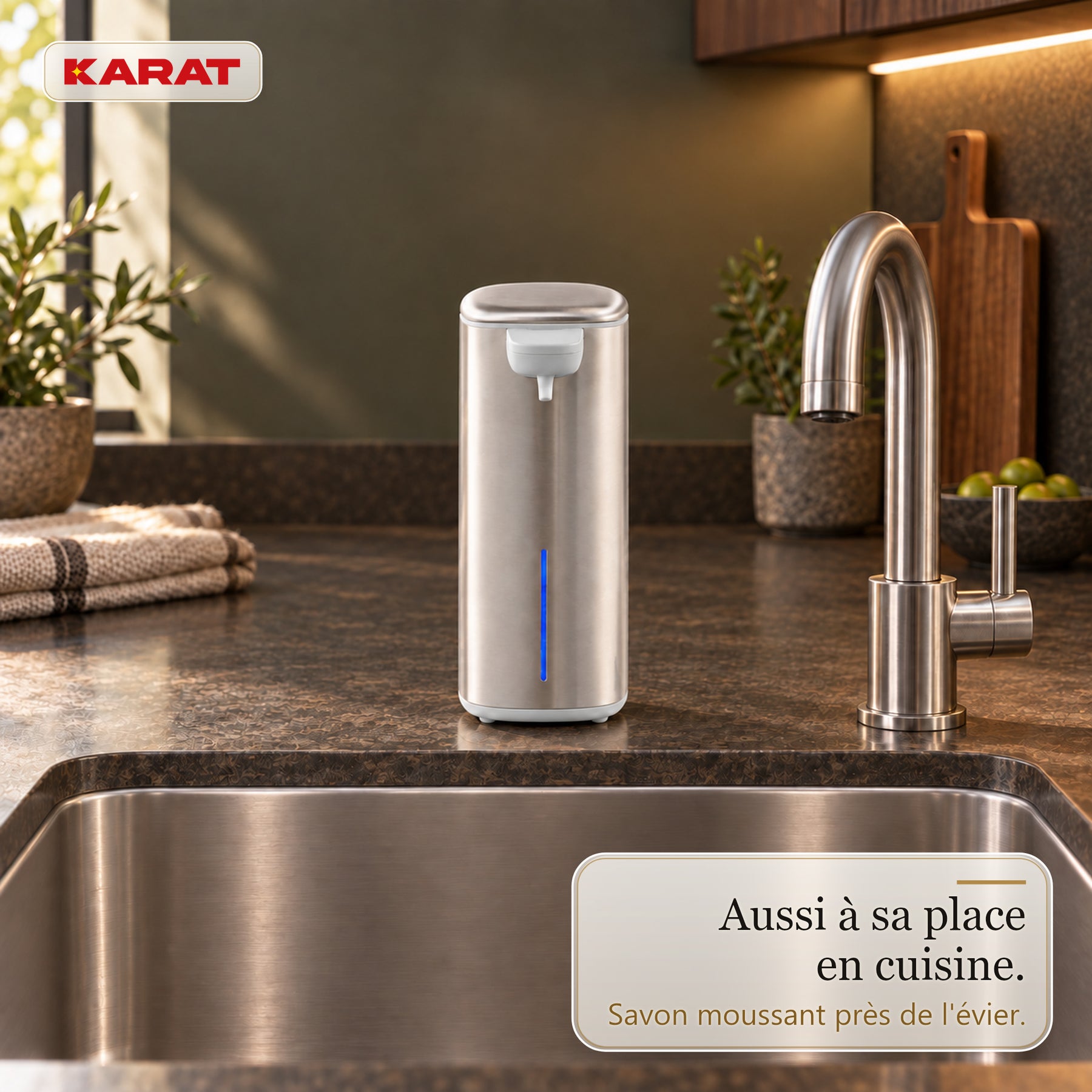 Distributeur automatique de savon mousse | Liora | Sans contact avec capteur, batterie USB-C & inox | 250 ml
