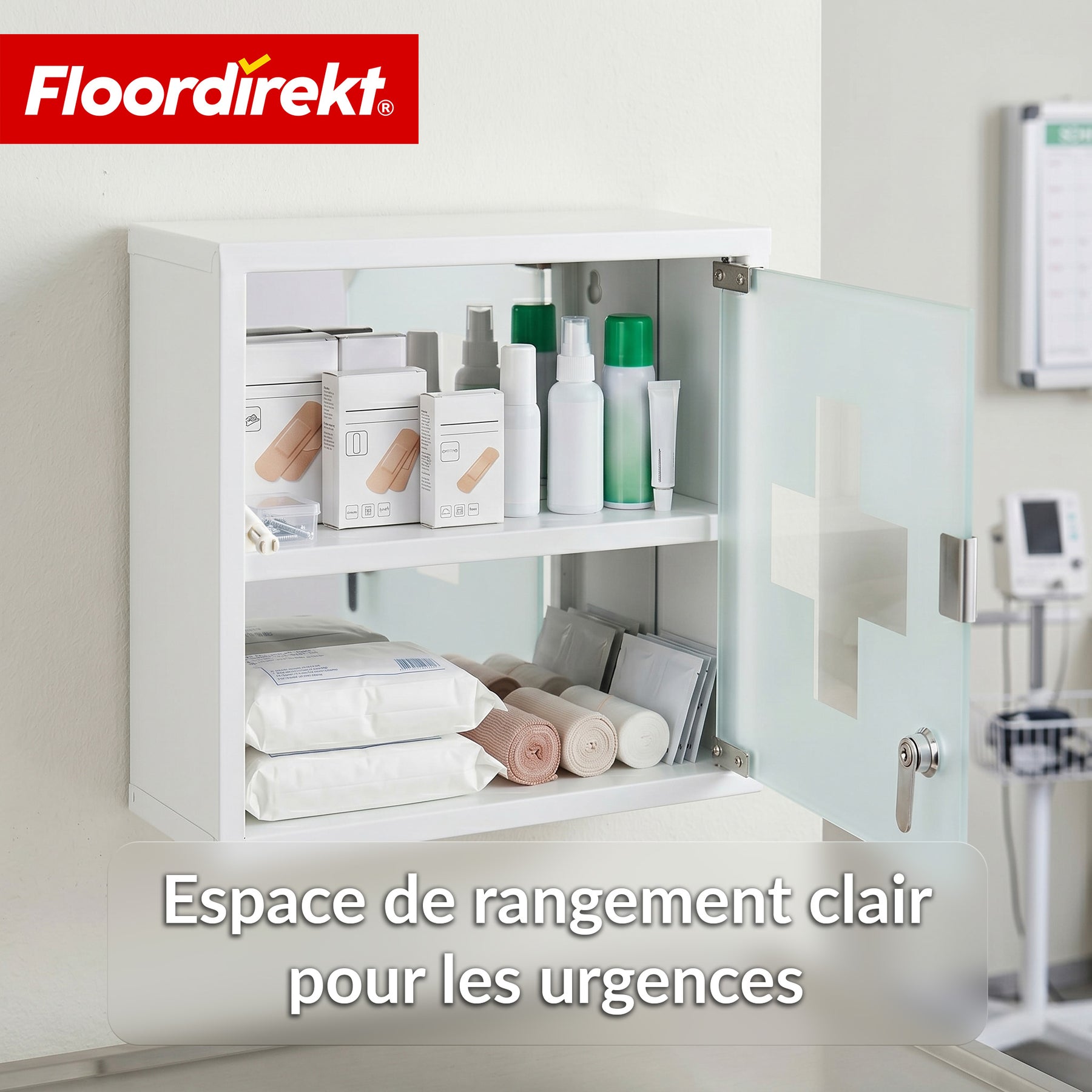 Armoire à pharmacie | Allen | Armoire à médicaments verrouillable en acier inoxydable ou thermolaqué blanc | Avec porte en verre