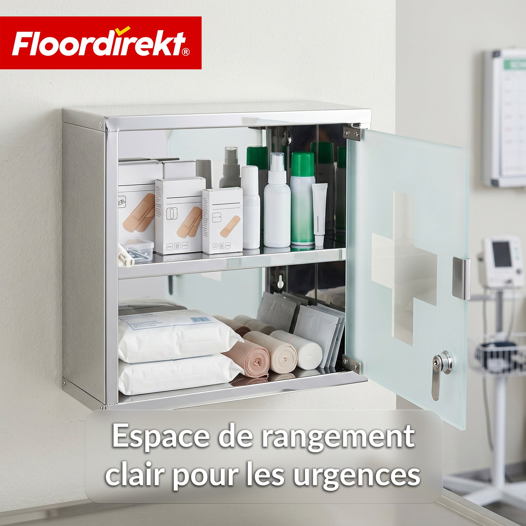 Armoire à pharmacie | Allen | Armoire à médicaments verrouillable en acier inoxydable ou thermolaqué blanc | Avec porte en verre