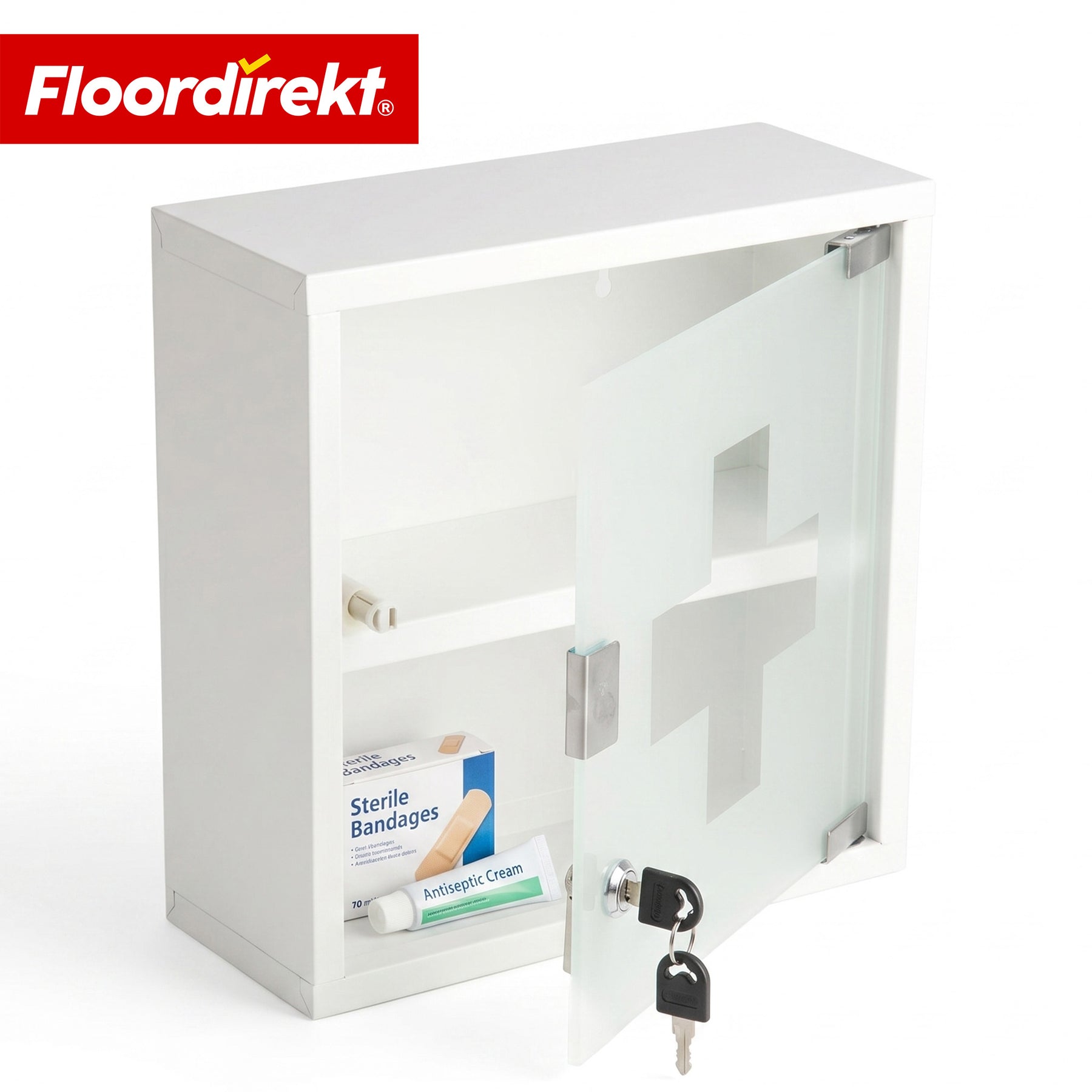 Armoire à pharmacie | Allen | Armoire à médicaments verrouillable en acier inoxydable ou thermolaqué blanc | Avec porte en verre