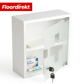 Armoire à pharmacie | Allen | Armoire à médicaments verrouillable en acier inoxydable ou thermolaqué blanc | Avec porte en verre