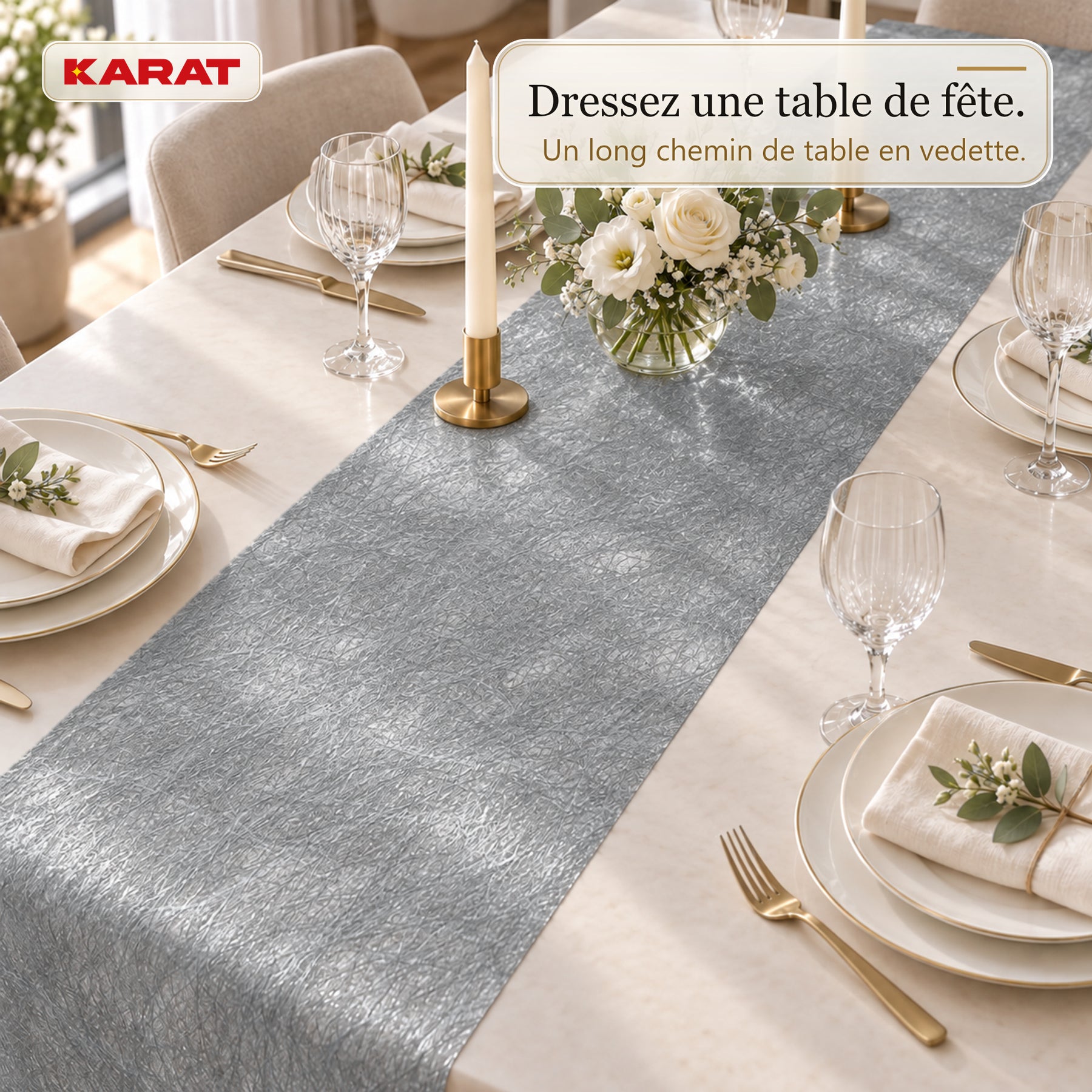 Chemin de table | Monarch | Voile décoratif à reflets métallisés | Rouleau 30 cm x 25 m | 13 coloris