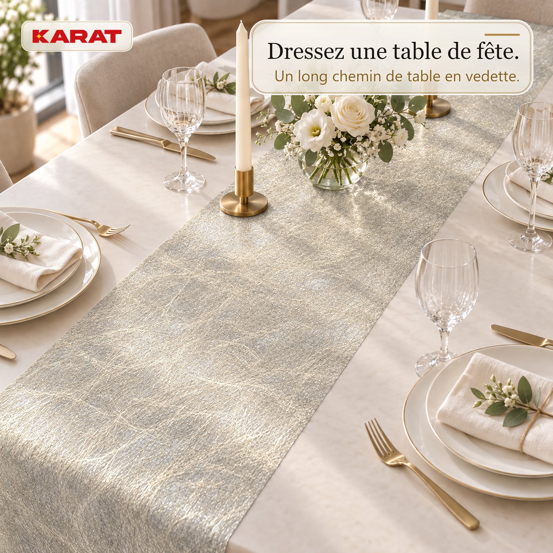 Chemin de table | Monarch | Voile décoratif à reflets métallisés | Rouleau 30 cm x 25 m | 13 coloris