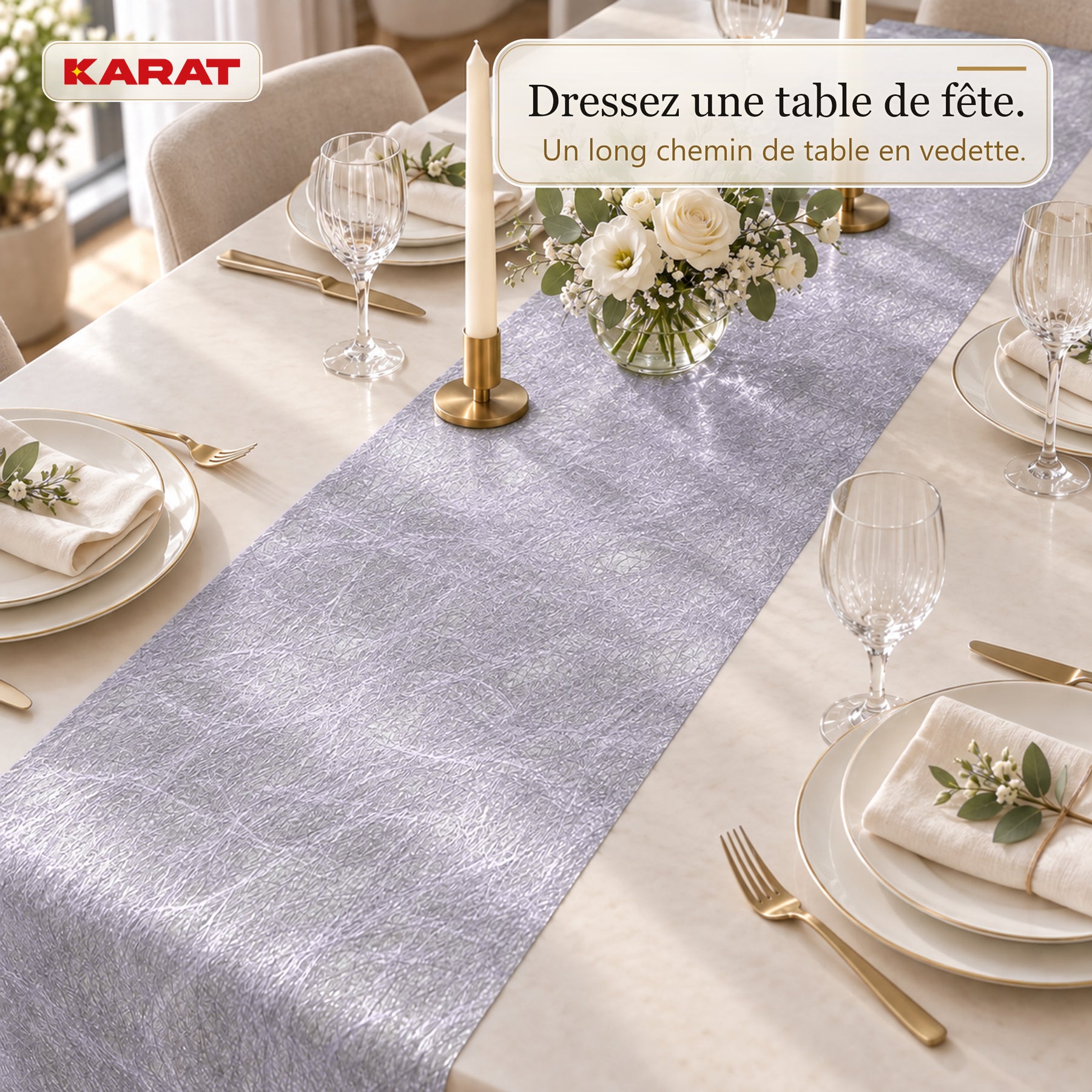 Chemin de table | Monarch | Voile décoratif à reflets métallisés | Rouleau 30 cm x 25 m | 13 coloris