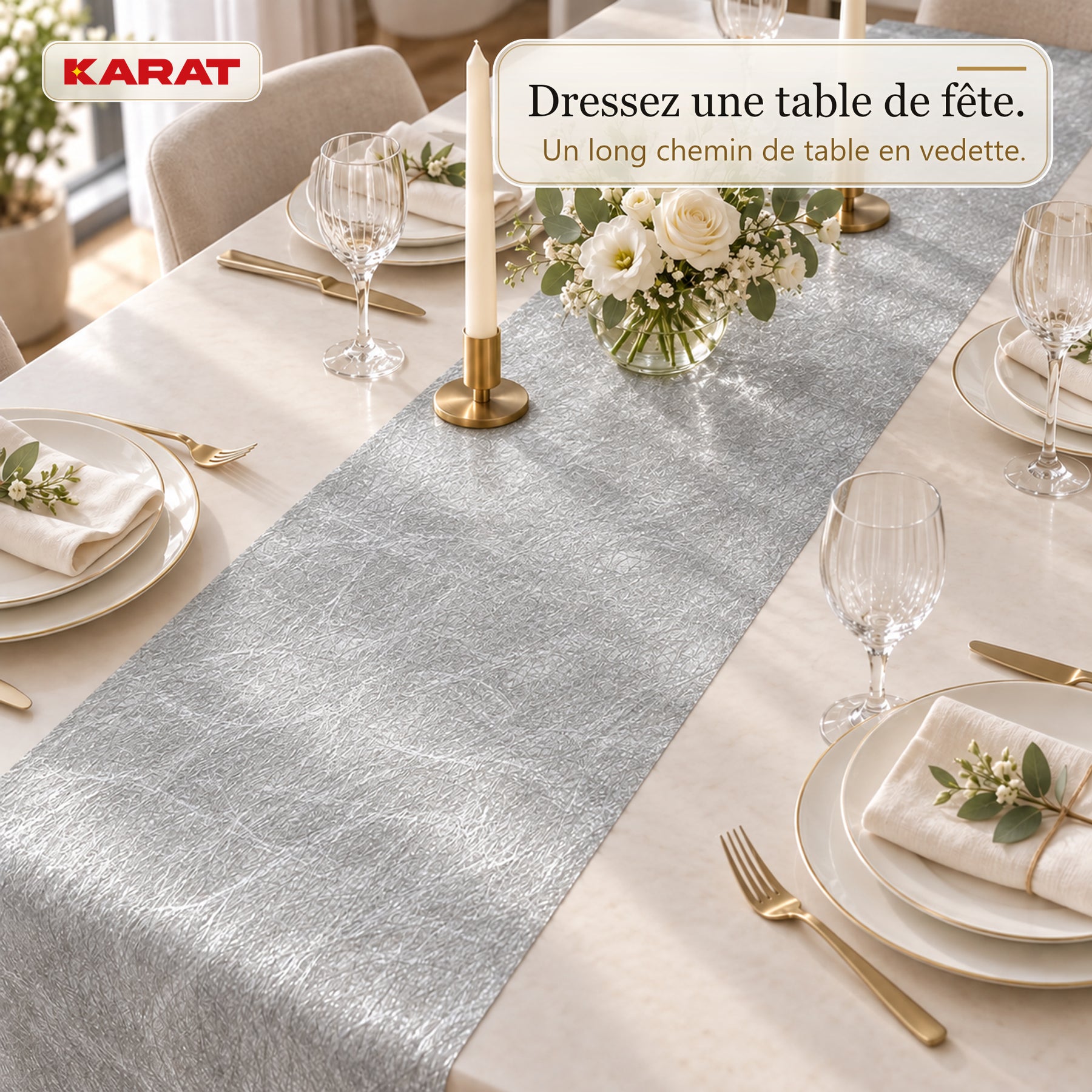 Chemin de table | Monarch | Voile décoratif à reflets métallisés | Rouleau 30 cm x 25 m | 13 coloris