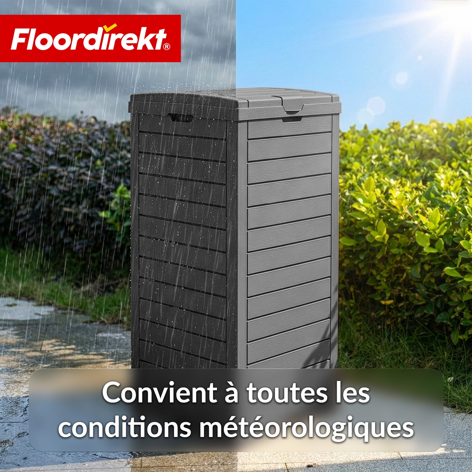 Poubelle extérieure aspect bois | Poubelle résistante aux intempéries pour jardin & terrasse | 118L / 230L