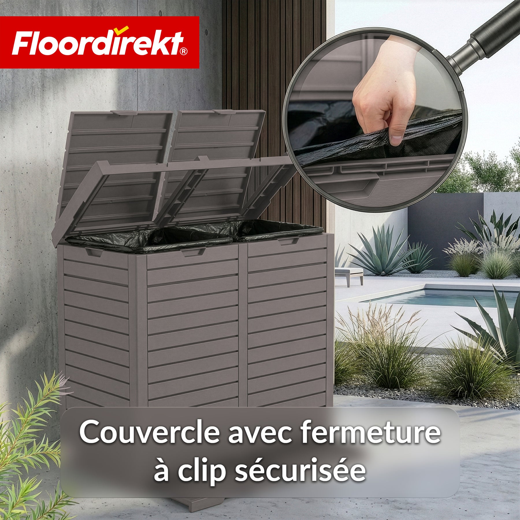 Poubelle extérieure aspect bois | Poubelle résistante aux intempéries pour jardin & terrasse | 118L / 230L