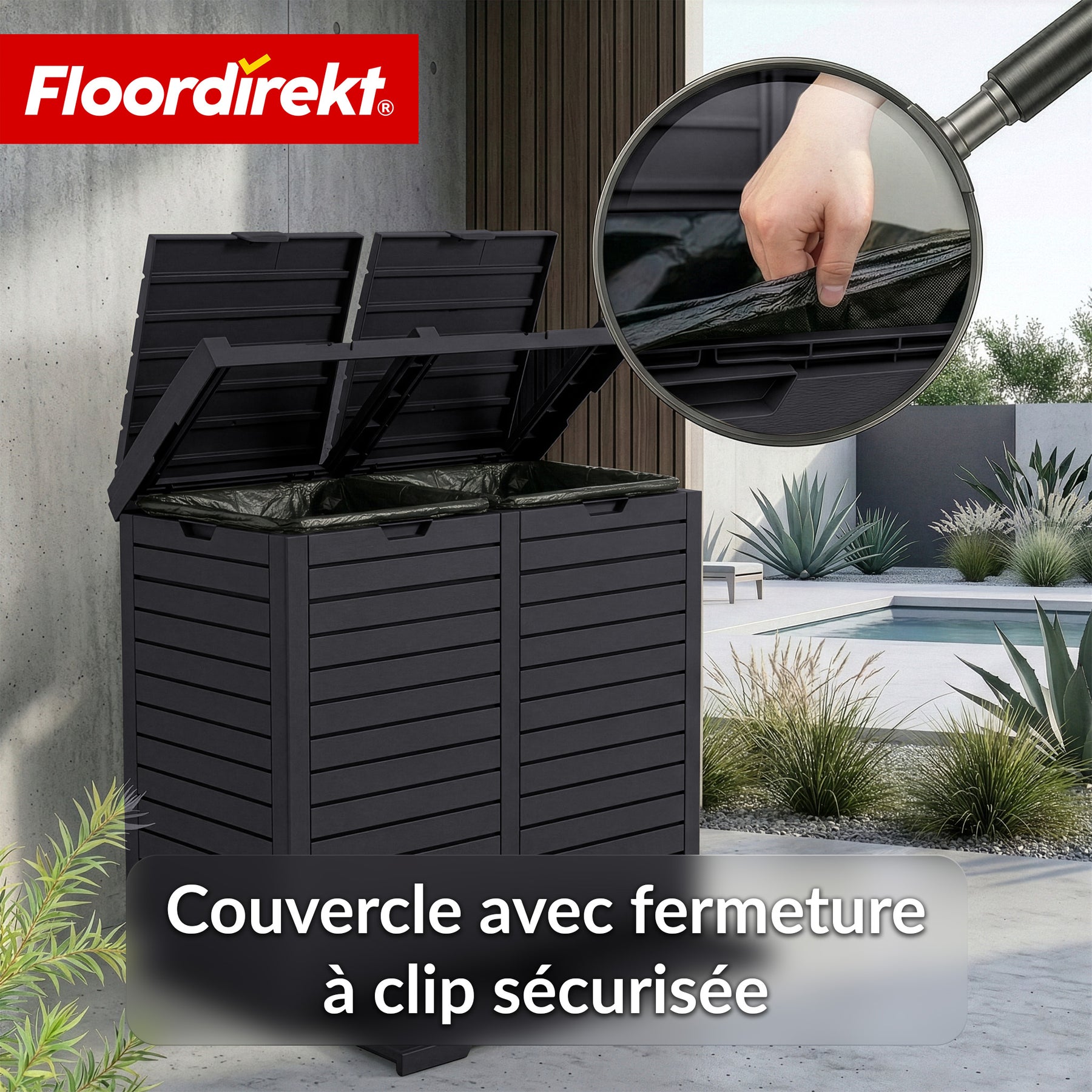Poubelle extérieure aspect bois | Poubelle résistante aux intempéries pour jardin & terrasse | 118L / 230L
