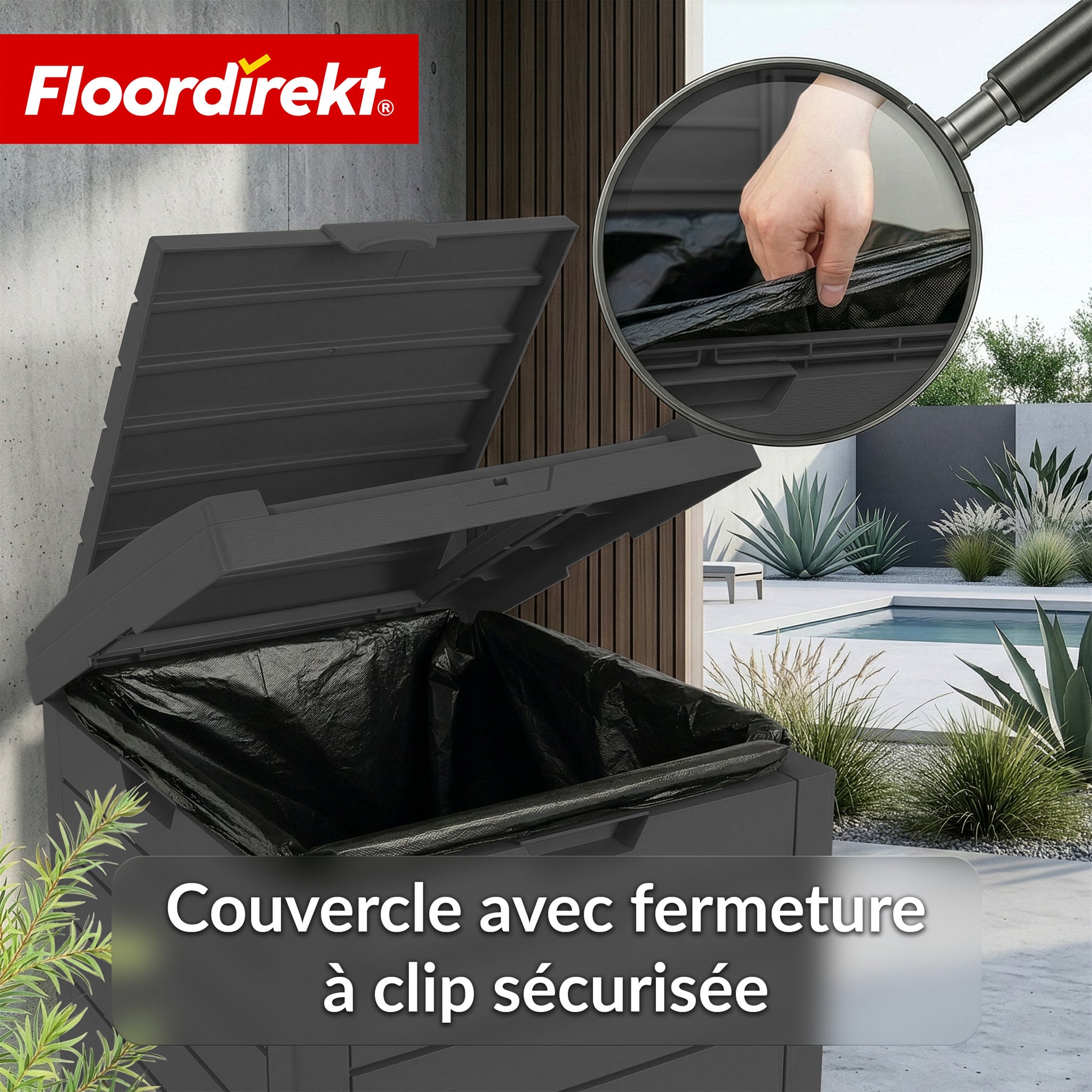 Poubelle extérieure aspect bois | Poubelle résistante aux intempéries pour jardin & terrasse | 118L / 230L