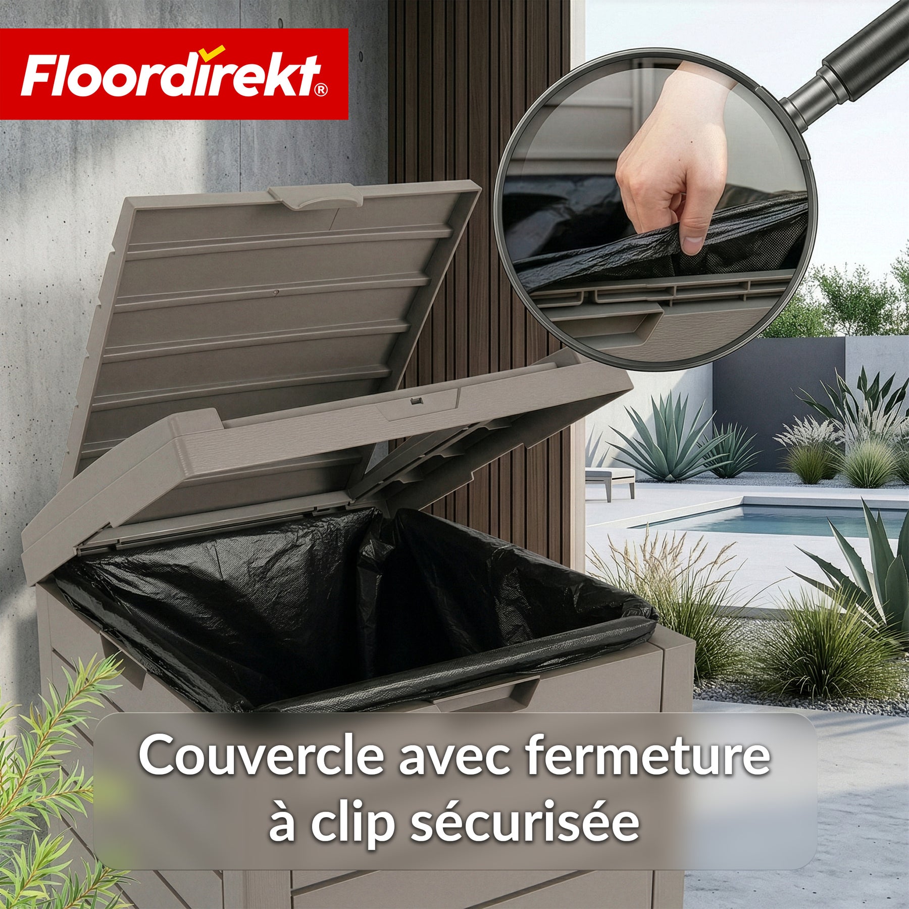 Poubelle extérieure aspect bois | Poubelle résistante aux intempéries pour jardin & terrasse | 118L / 230L