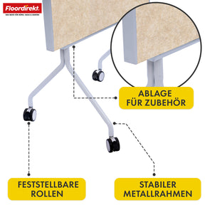 Tableau de présentation mobile | Giant | Tableau feutre double face 80 x 120 cm avec roulettes verrouillables et tablette | Disponible en plusieurs couleurs