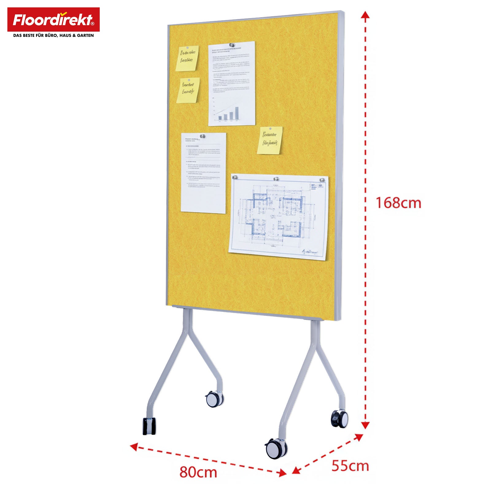 Tableau de présentation mobile | Giant | Tableau feutre double face 80 x 120 cm avec roulettes verrouillables et tablette | Disponible en plusieurs couleurs