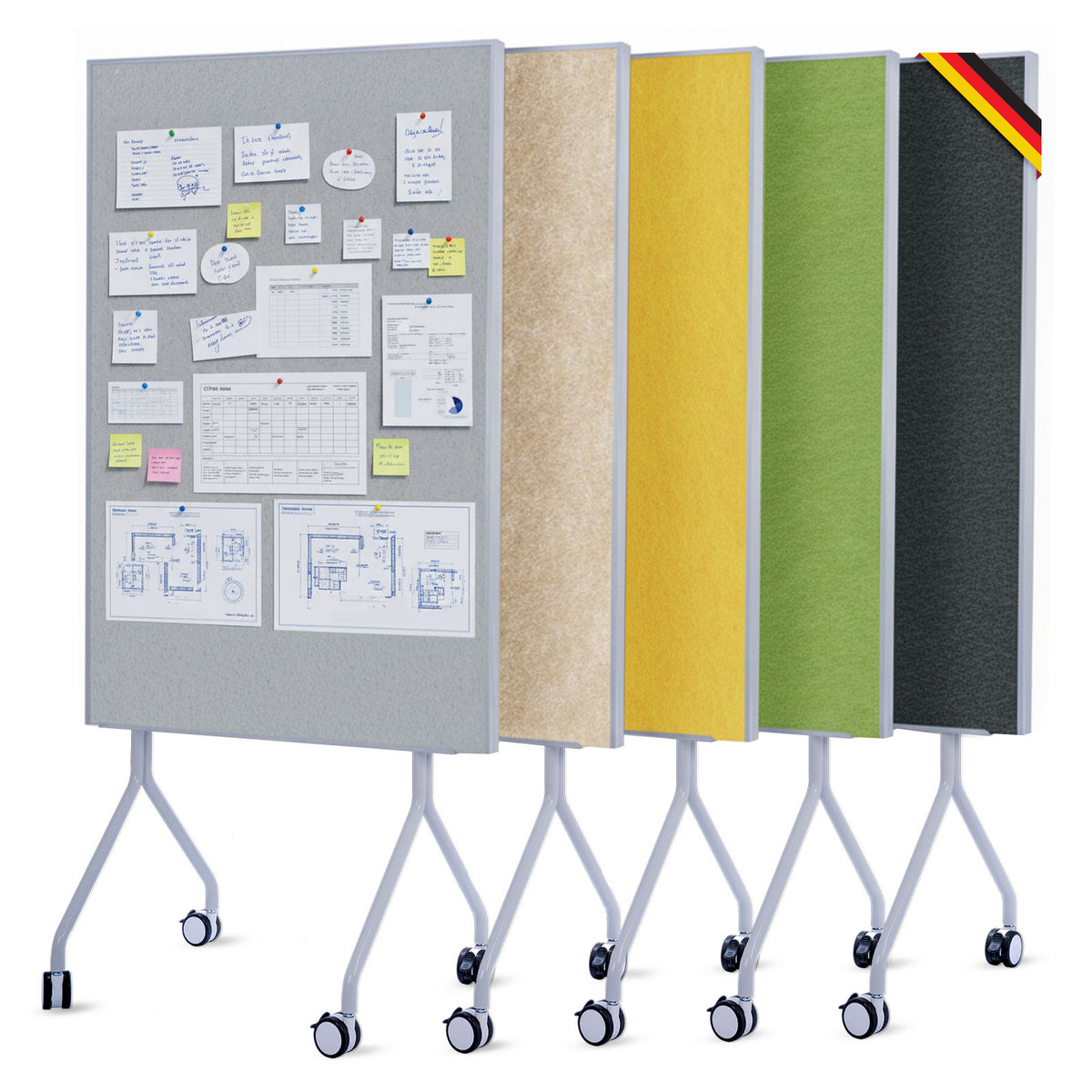Tableau de présentation mobile | Giant | Tableau feutre double face 80 x 120 cm avec roulettes verrouillables et tablette | Disponible en plusieurs couleurs