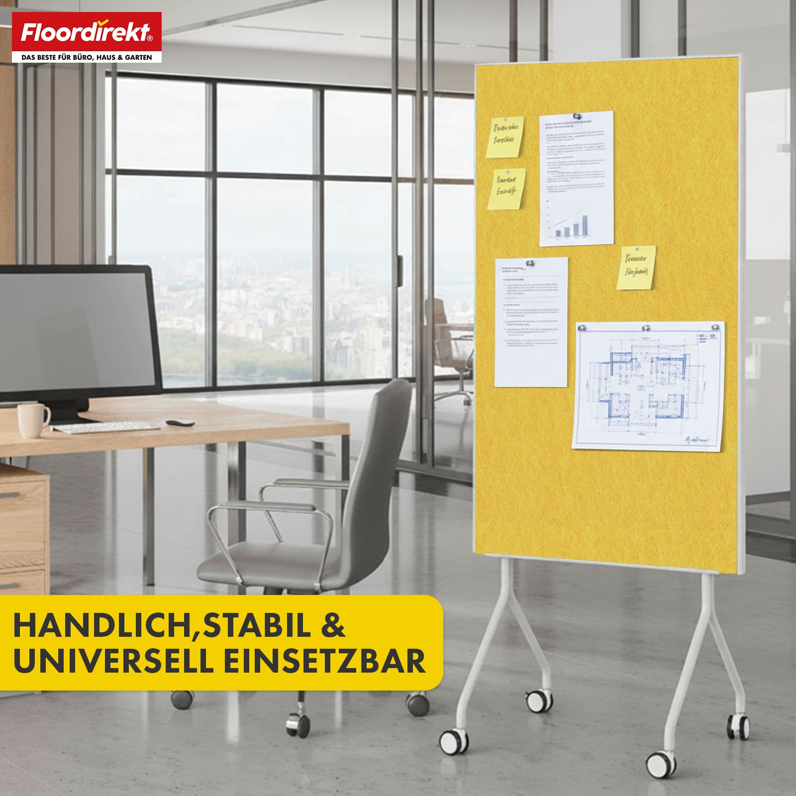 Tableau de présentation mobile | Giant | Tableau feutre double face 80 x 120 cm avec roulettes verrouillables et tablette | Disponible en plusieurs couleurs