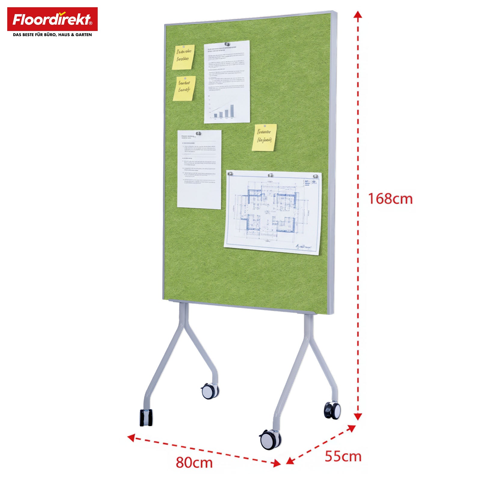 Tableau de présentation mobile | Giant | Tableau feutre double face 80 x 120 cm avec roulettes verrouillables et tablette | Disponible en plusieurs couleurs