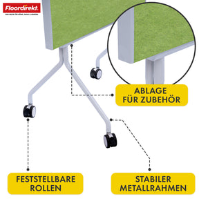 Tableau de présentation mobile | Giant | Tableau feutre double face 80 x 120 cm avec roulettes verrouillables et tablette | Disponible en plusieurs couleurs