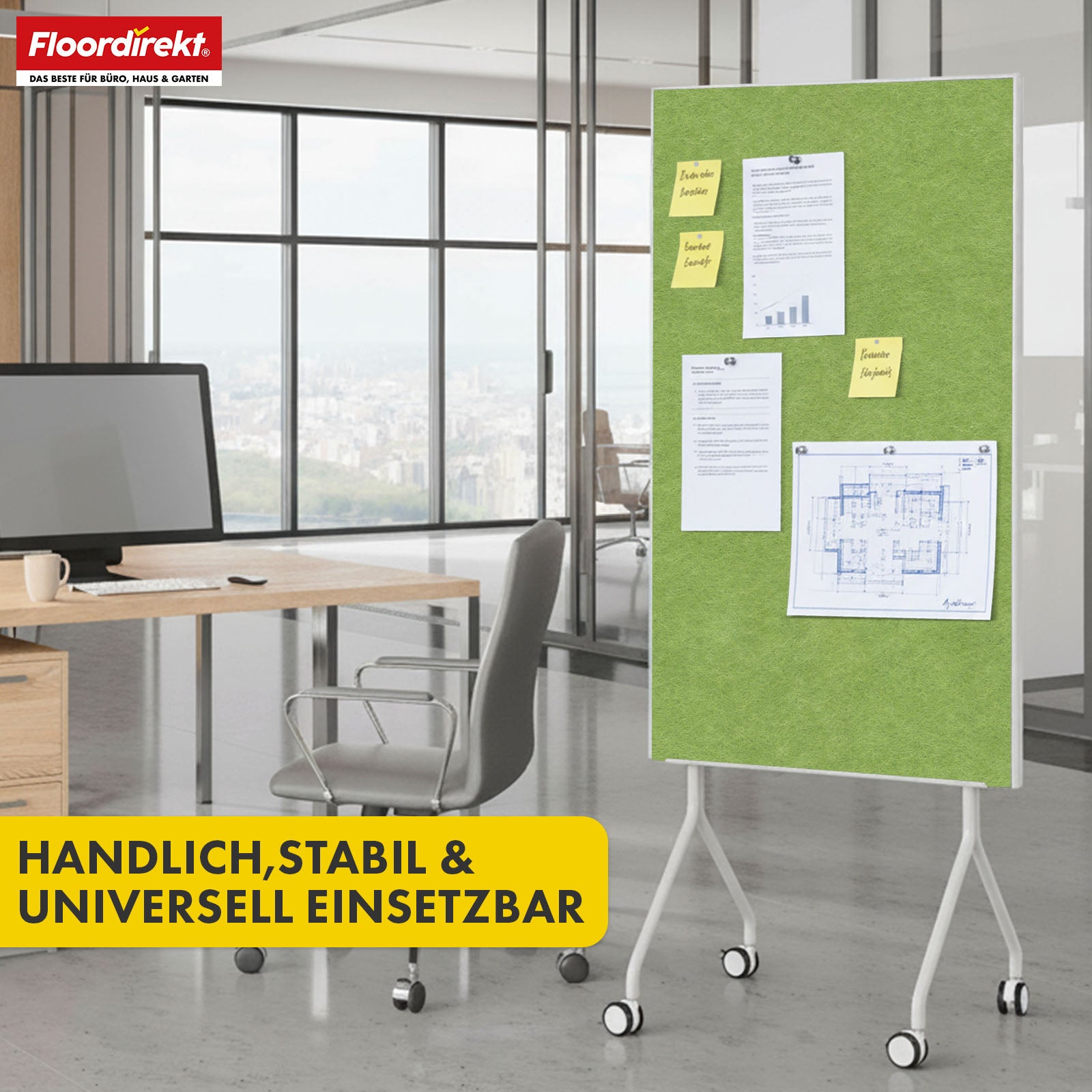 Tableau de présentation mobile | Giant | Tableau feutre double face 80 x 120 cm avec roulettes verrouillables et tablette | Disponible en plusieurs couleurs