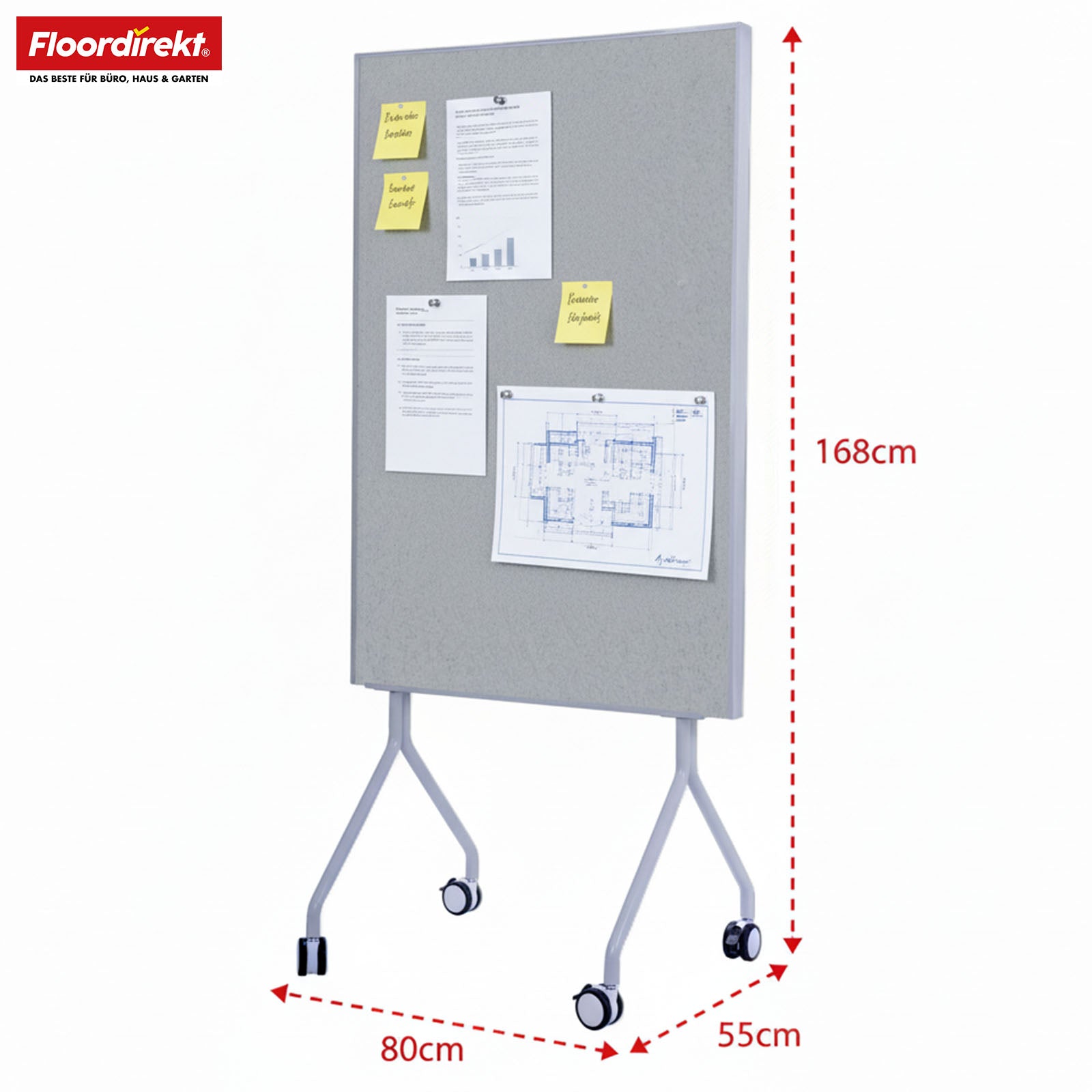 Tableau de présentation mobile | Giant | Tableau feutre double face 80 x 120 cm avec roulettes verrouillables et tablette | Disponible en plusieurs couleurs