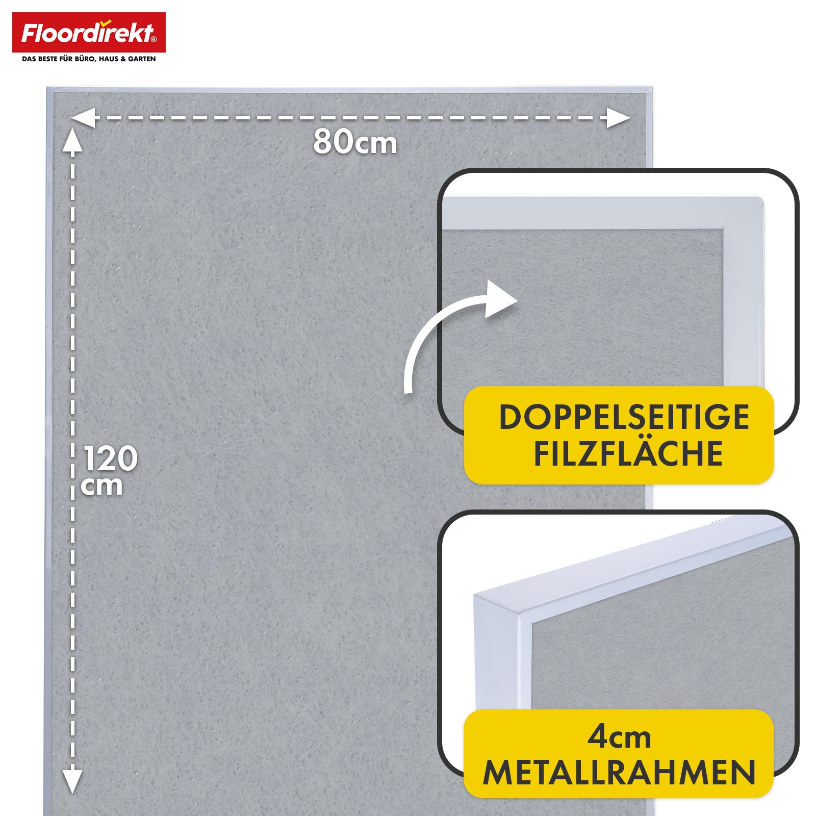 Tableau de présentation mobile | Giant | Tableau feutre double face 80 x 120 cm avec roulettes verrouillables et tablette | Disponible en plusieurs couleurs