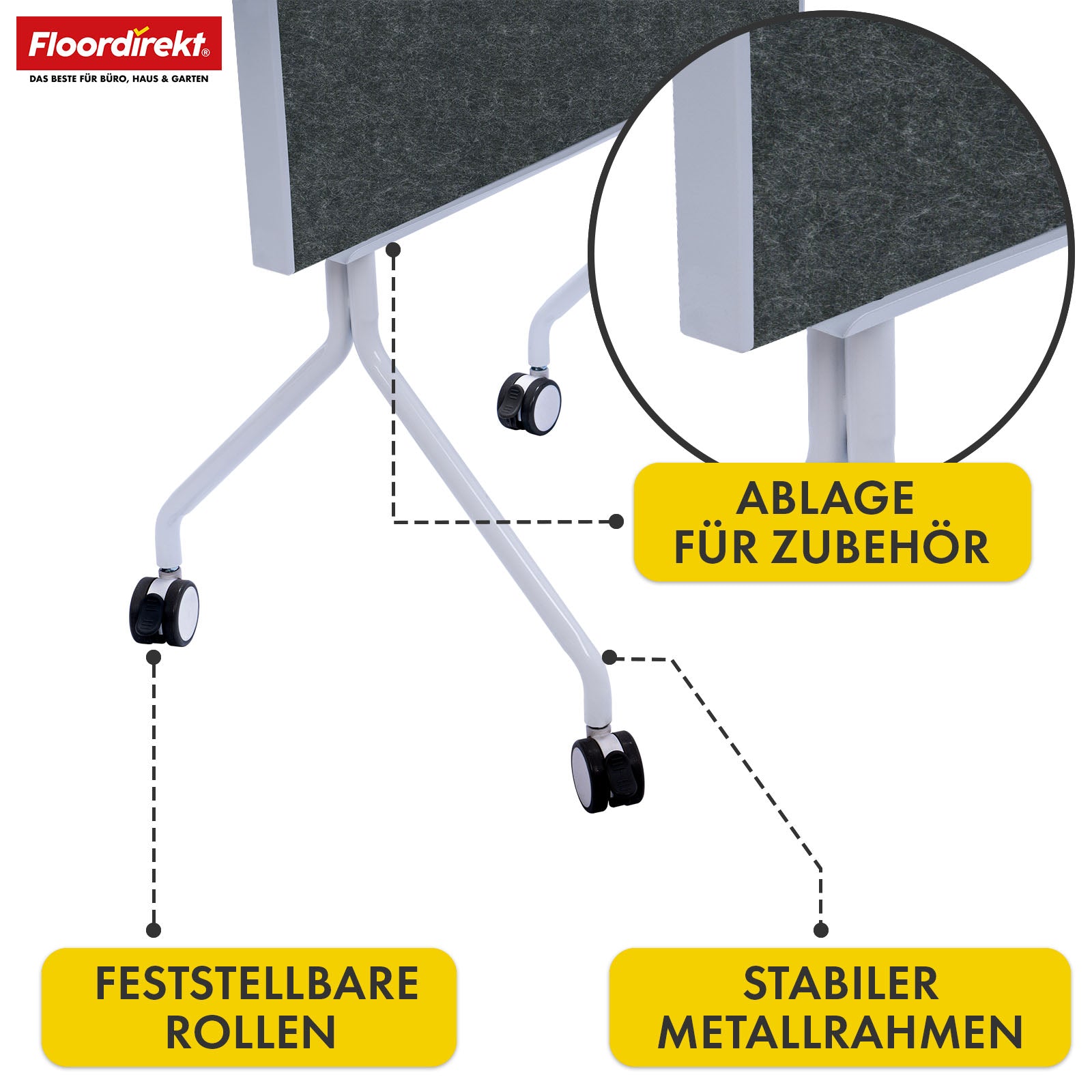 Tableau de présentation mobile | Giant | Tableau feutre double face 80 x 120 cm avec roulettes verrouillables et tablette | Disponible en plusieurs couleurs