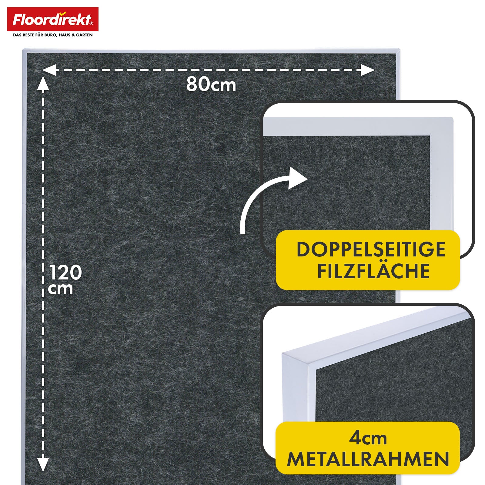 Tableau de présentation mobile | Giant | Tableau feutre double face 80 x 120 cm avec roulettes verrouillables et tablette | Disponible en plusieurs couleurs
