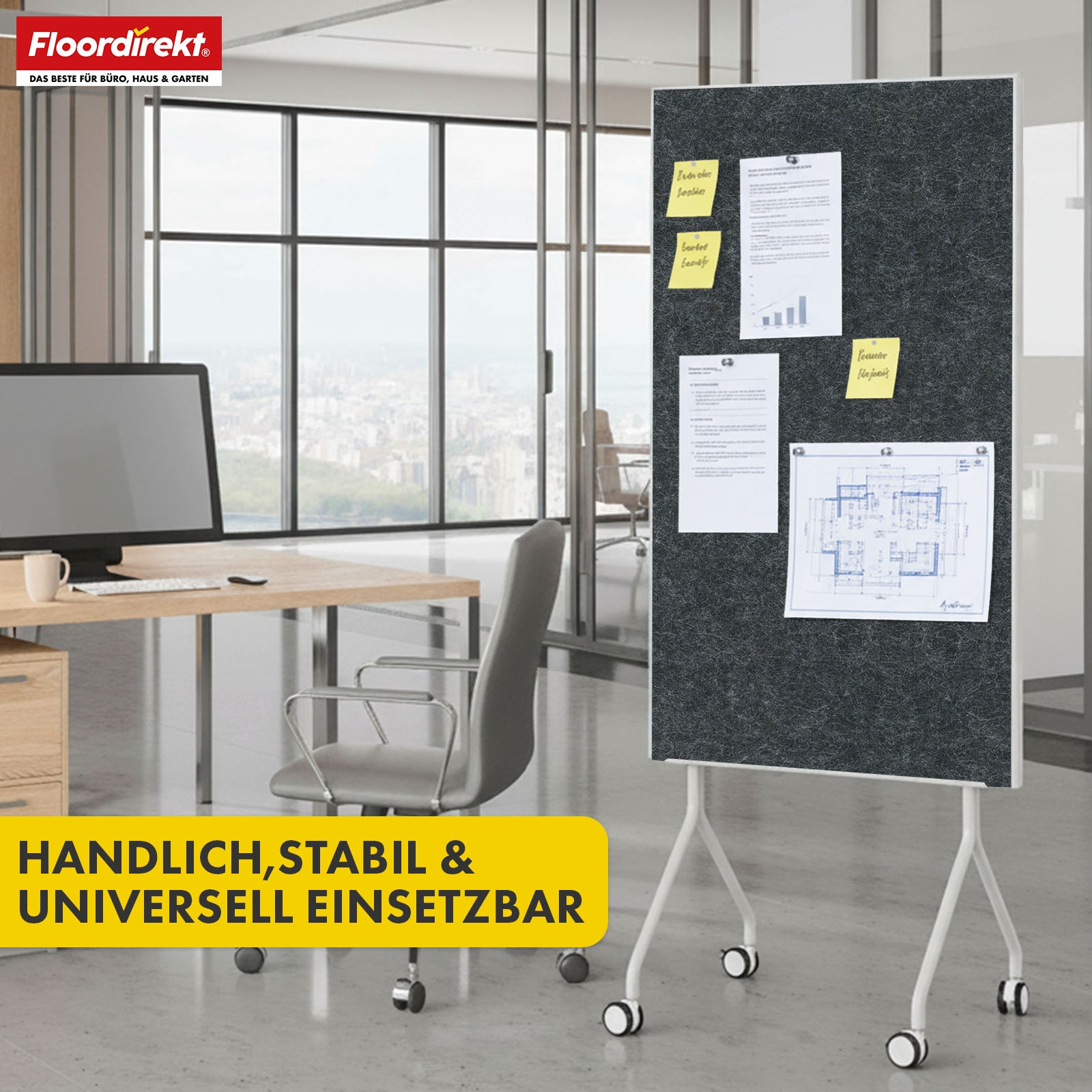 Tableau de présentation mobile | Giant | Tableau feutre double face 80 x 120 cm avec roulettes verrouillables et tablette | Disponible en plusieurs couleurs