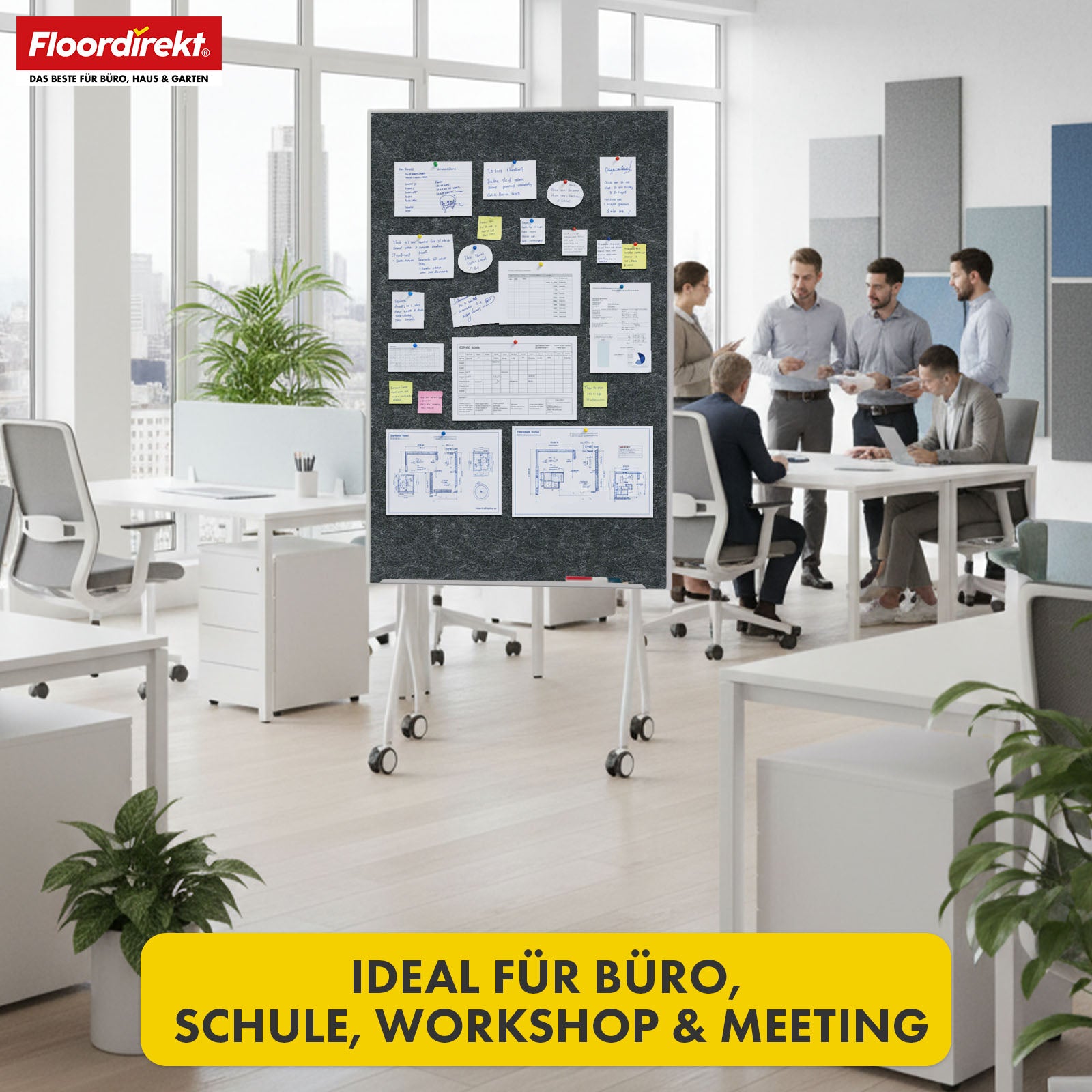 Tableau de présentation mobile | Giant | Tableau feutre double face 80 x 120 cm avec roulettes verrouillables et tablette | Disponible en plusieurs couleurs