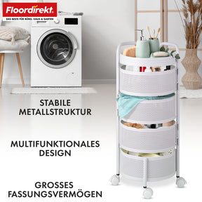 Chariot | Henry | Étagère en acier blanc pour cuisine et salle de bain | 5 étagères avec paniers rabattables
