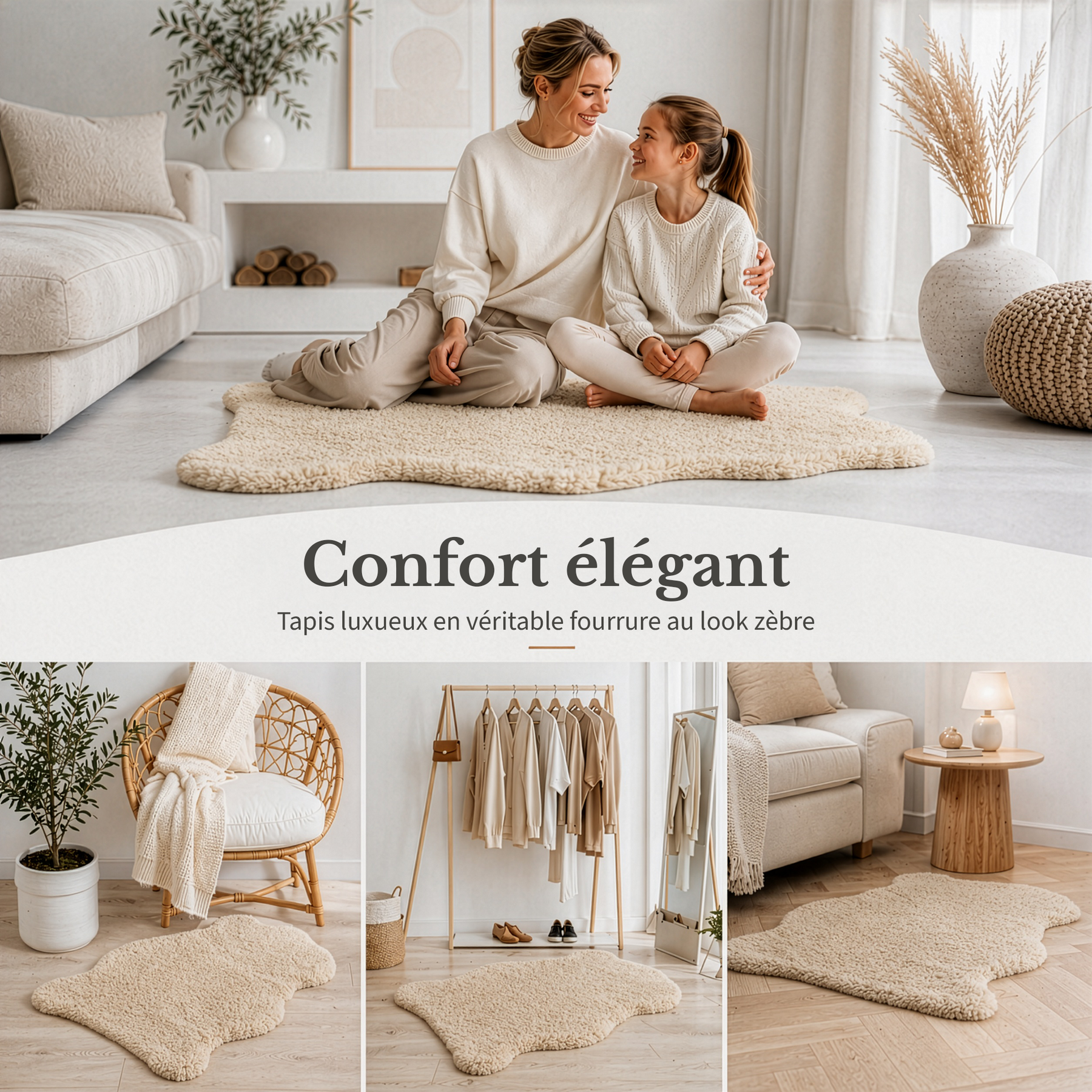 Peau de mouton design | Audrey | Véritable peau d'agneau 100 % laine de mouton | Douce & naturelle