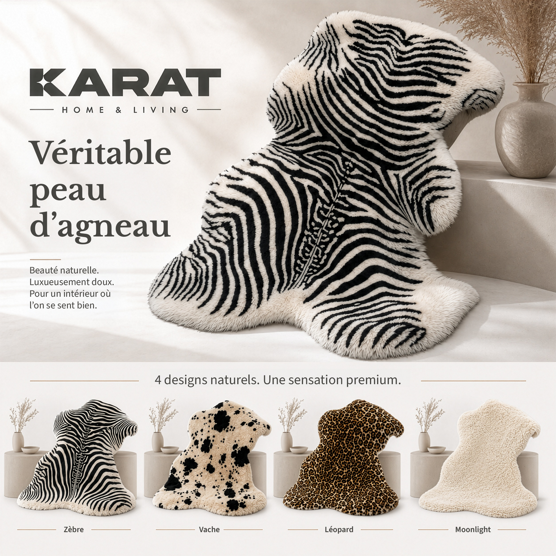 Peau de mouton design | Audrey | Véritable peau d'agneau 100 % laine de mouton | Douce & naturelle