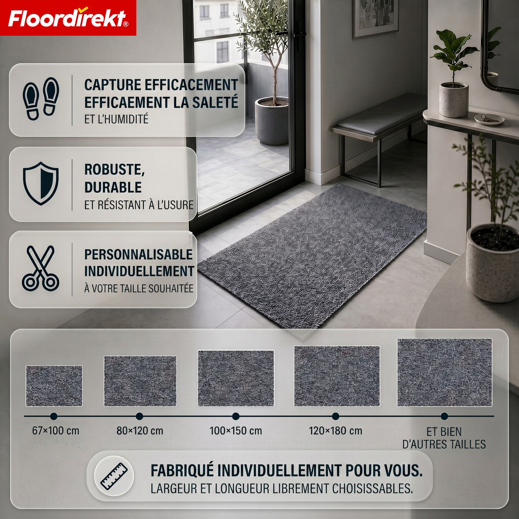 Tapis d’entrée | Hong Kong Pro | Tapis de propreté avec dos en TPE, robuste & antidérapant