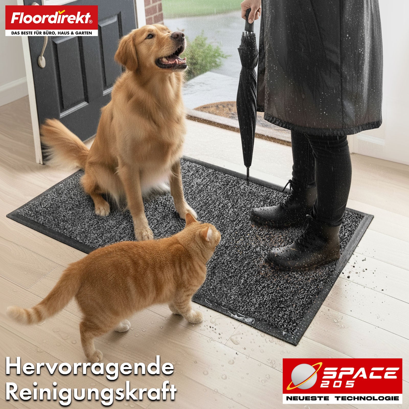 Tapis anti-salissures | Space 205 | Tapis antidérapant avec technologie TPE innovante sur les bords et au dos | Idéal pour les entrées, les couloirs et les portes d'entrée | Disponible en différentes couleurs et tailles