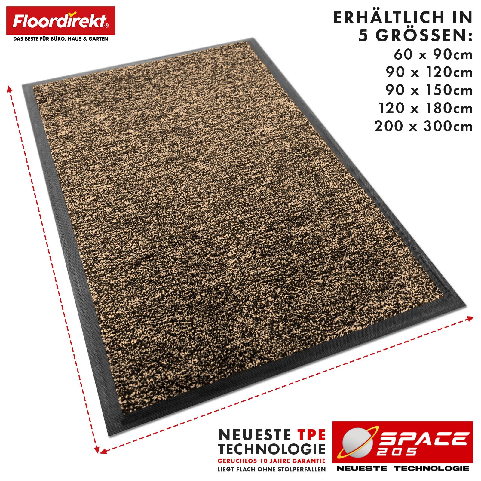 Tapis anti-salissures | Space 205 | Tapis antidérapant avec technologie TPE innovante sur les bords et au dos | Idéal pour les entrées, les couloirs et les portes d'entrée | Disponible en différentes couleurs et tailles