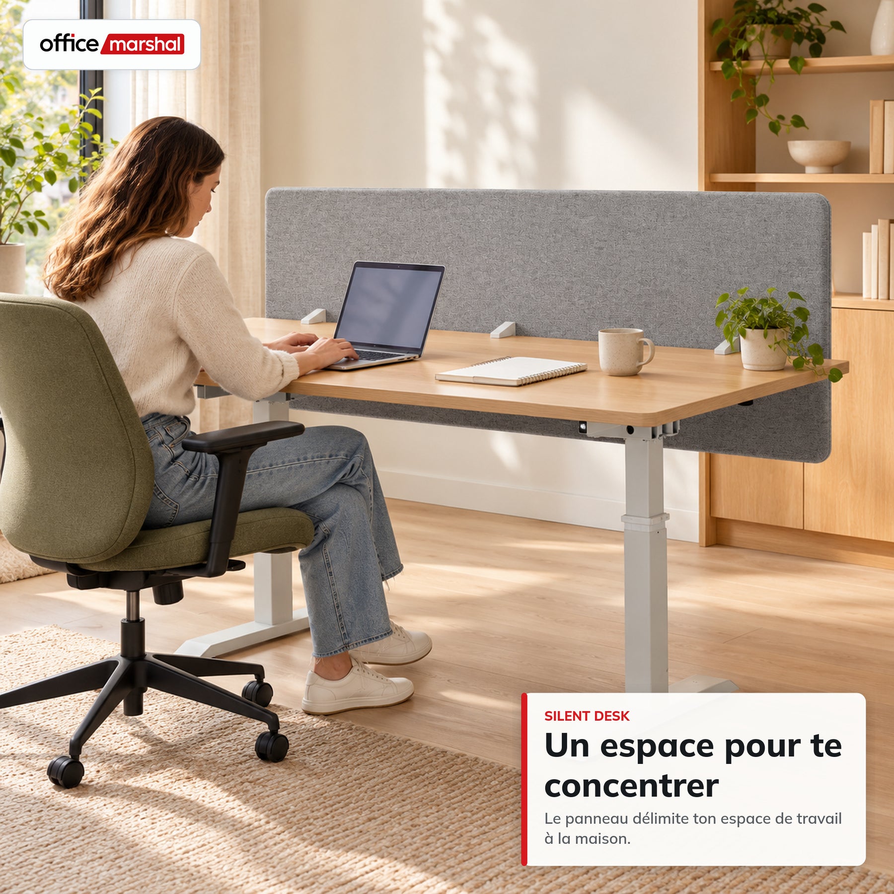 Séparateur de bureau acoustique | Silent Desk | Cloison de bureau revêtue de polyester avec pinces de fixation | 160 × 60 cm | 3 coloris