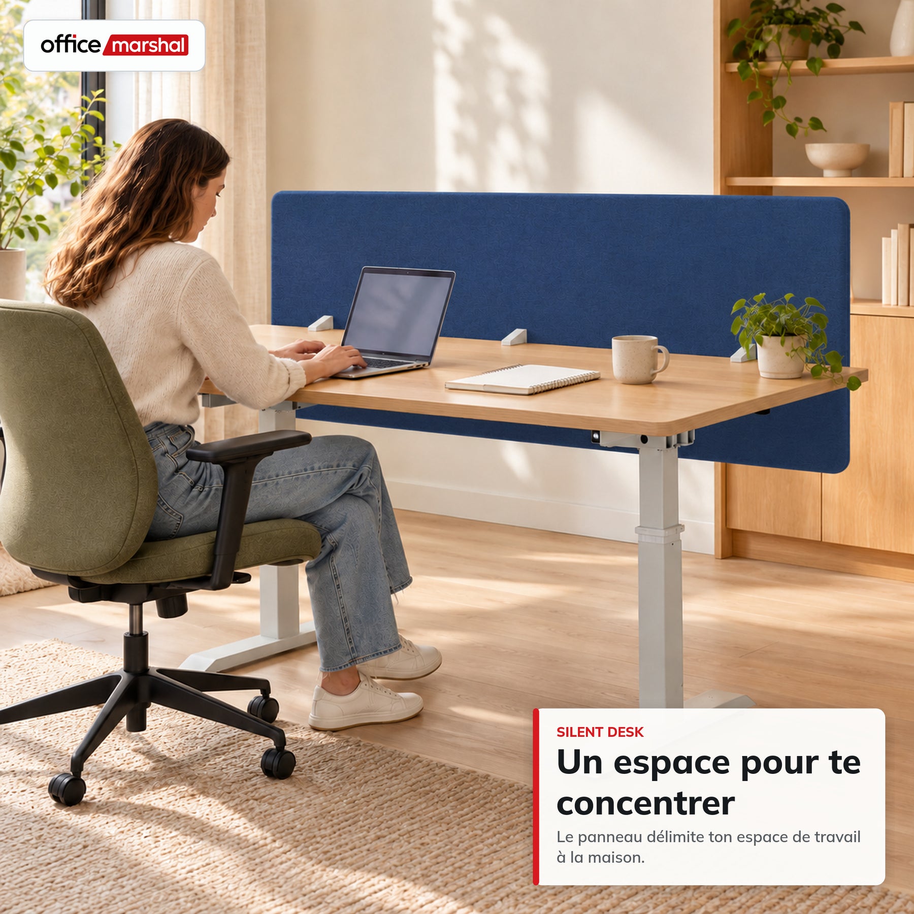 Séparateur de bureau acoustique | Silent Desk | Cloison de bureau revêtue de polyester avec pinces de fixation | 160 × 60 cm | 3 coloris