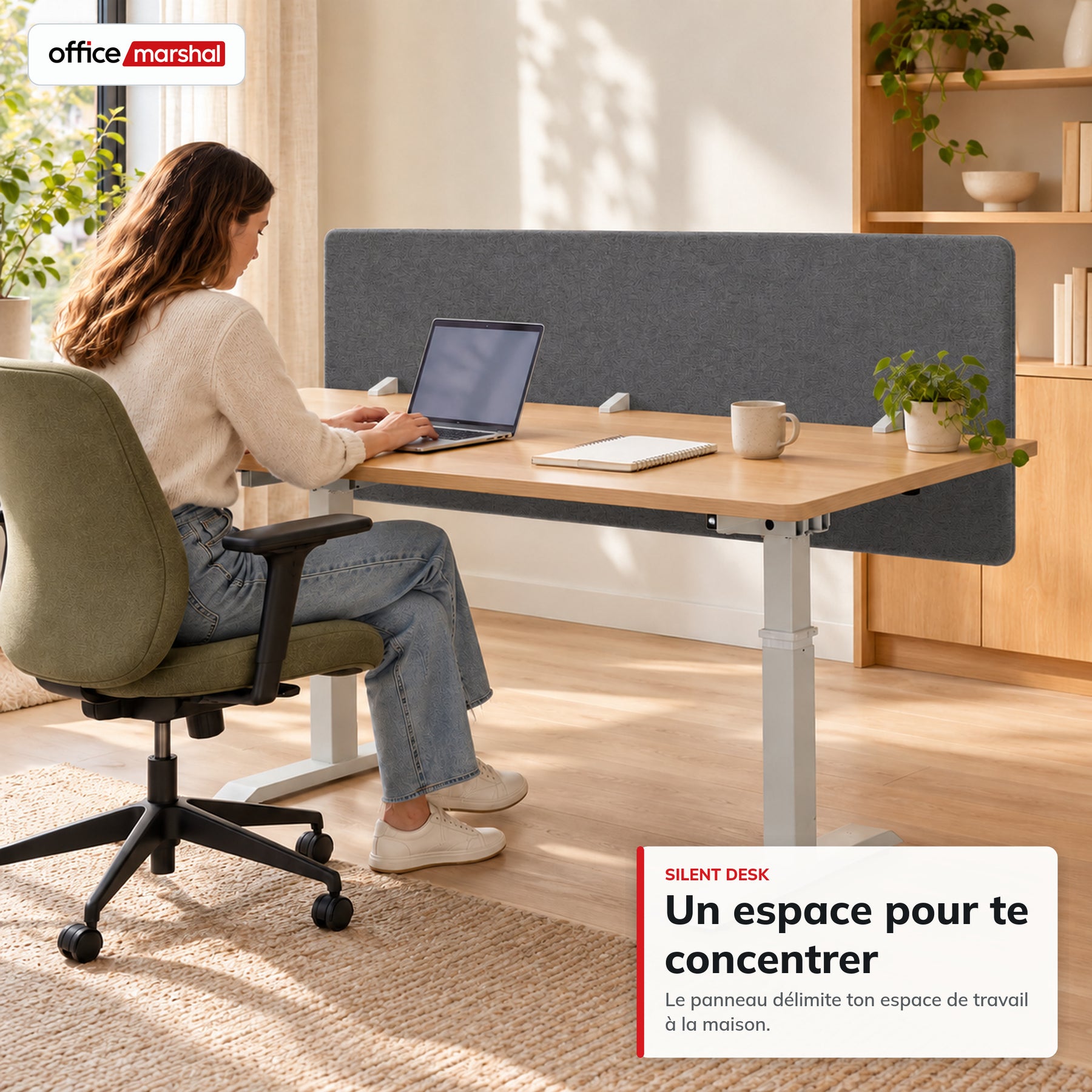 Séparateur de bureau acoustique | Silent Desk | Cloison de bureau revêtue de polyester avec pinces de fixation | 160 × 60 cm | 3 coloris