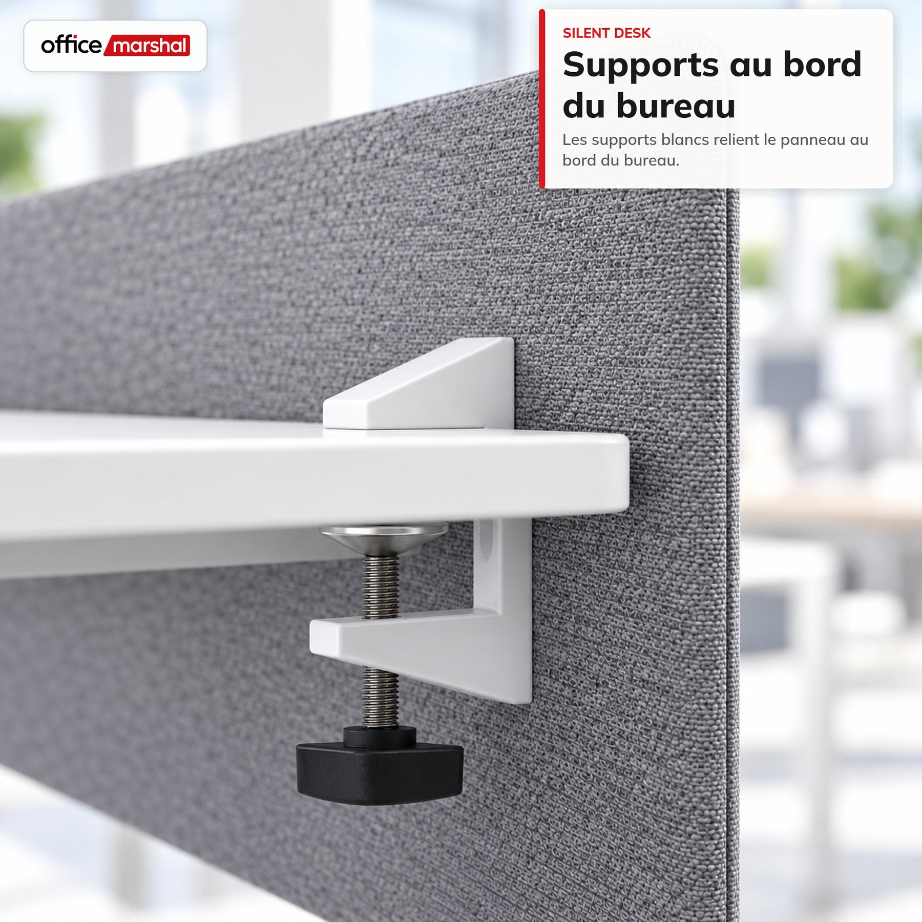 Séparateur de bureau acoustique | Silent Desk | Cloison de bureau revêtue de polyester avec pinces de fixation | 160 × 60 cm | 3 coloris