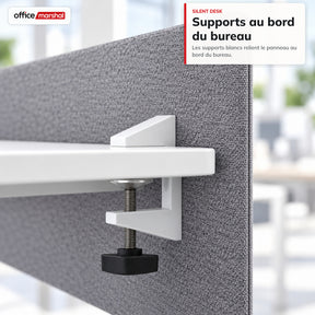 Séparateur de bureau acoustique | Silent Desk | Cloison de bureau revêtue de polyester avec pinces de fixation | 160 × 60 cm | 3 coloris
