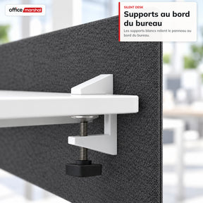 Séparateur de bureau acoustique | Silent Desk | Cloison de bureau revêtue de polyester avec pinces de fixation | 160 × 60 cm | 3 coloris