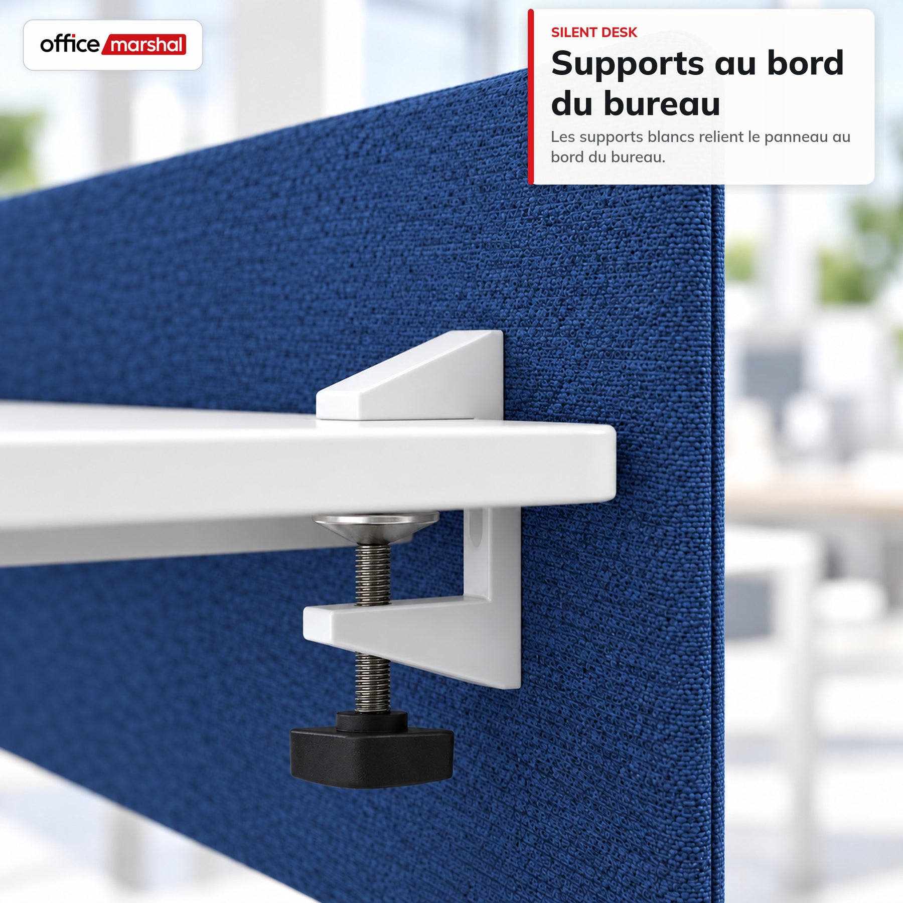 Séparateur de bureau acoustique | Silent Desk | Cloison de bureau revêtue de polyester avec pinces de fixation | 160 × 60 cm | 3 coloris