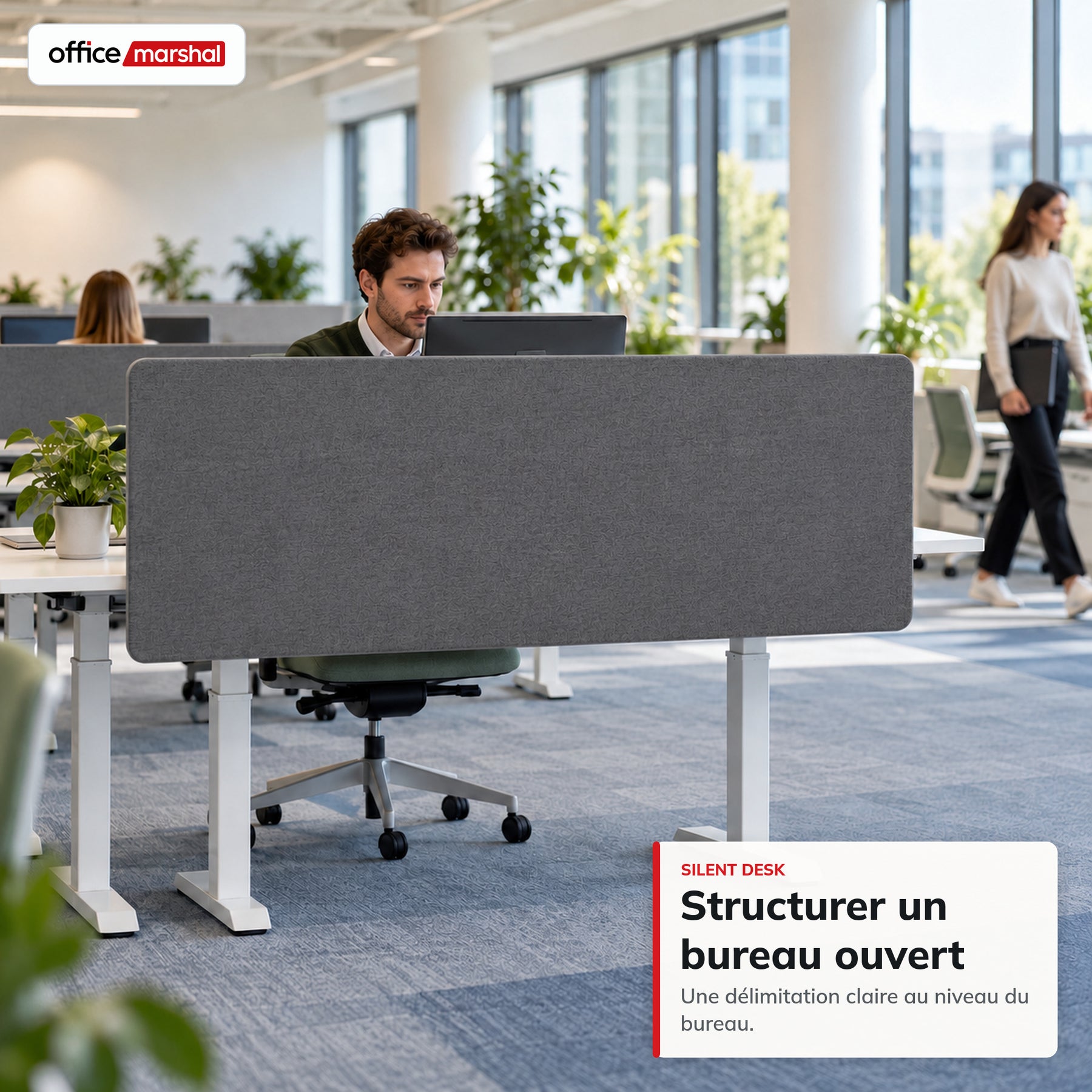 Séparateur de bureau acoustique | Silent Desk | Cloison de bureau revêtue de polyester avec pinces de fixation | 160 × 60 cm | 3 coloris