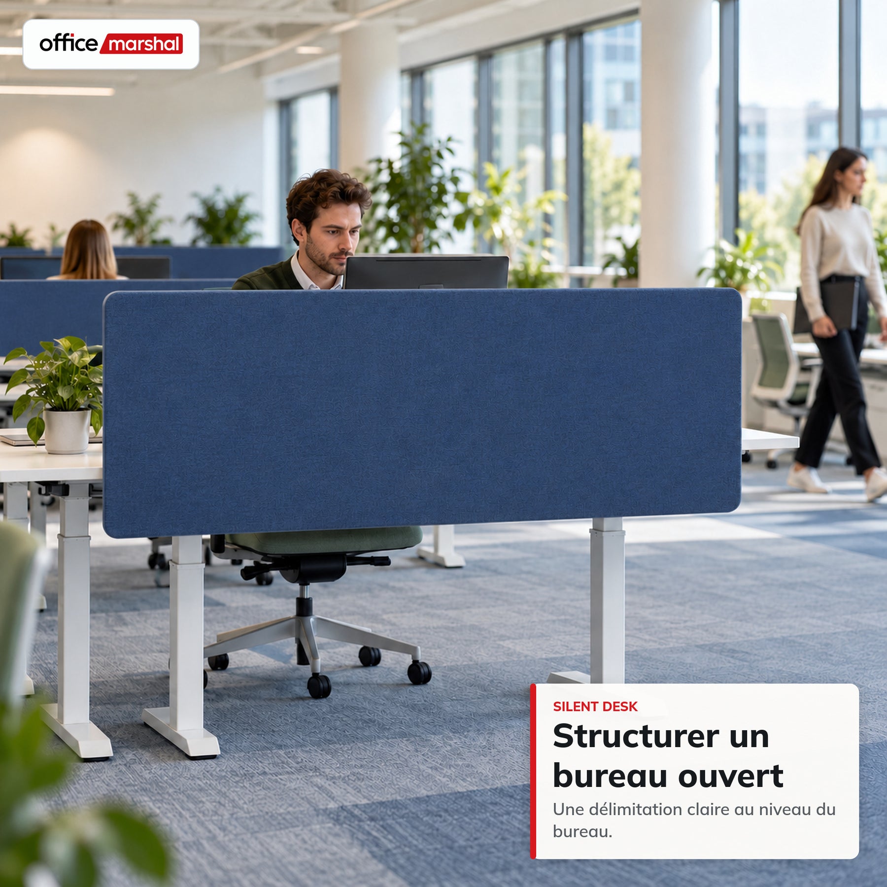 Séparateur de bureau acoustique | Silent Desk | Cloison de bureau revêtue de polyester avec pinces de fixation | 160 × 60 cm | 3 coloris