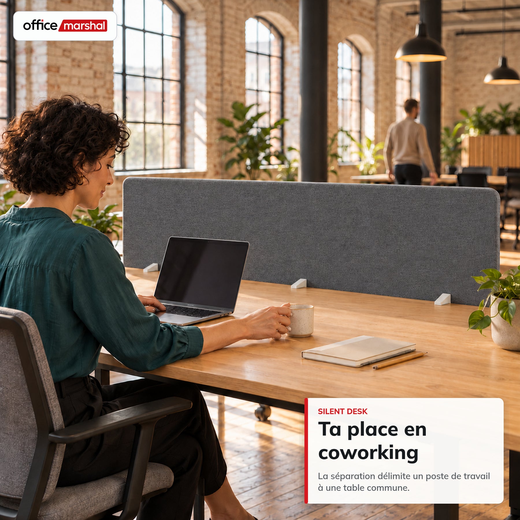 Séparateur de bureau acoustique | Silent Desk | Cloison de bureau revêtue de polyester avec pinces de fixation | 160 × 60 cm | 3 coloris