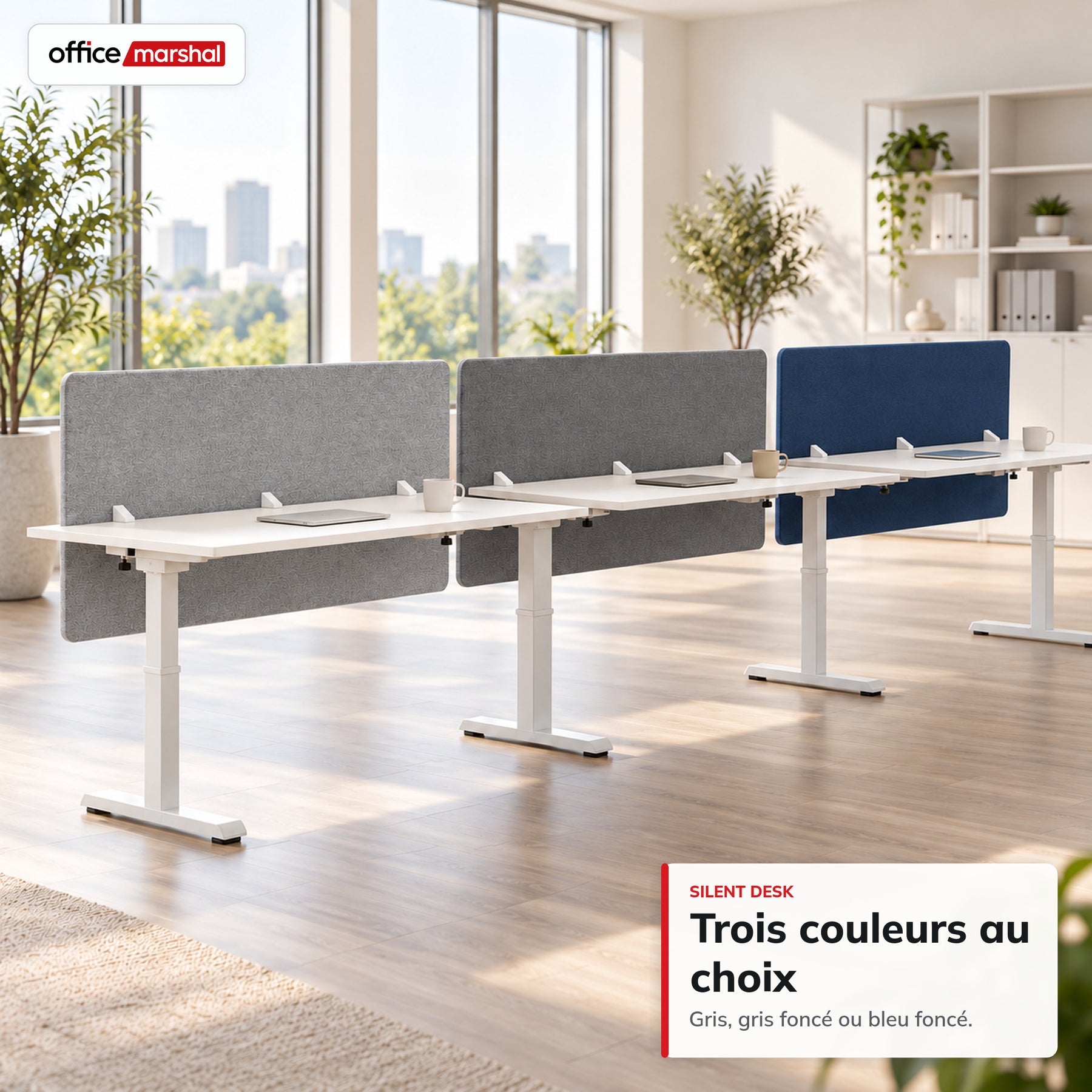 Séparateur de bureau acoustique | Silent Desk | Cloison de bureau revêtue de polyester avec pinces de fixation | 160 × 60 cm | 3 coloris