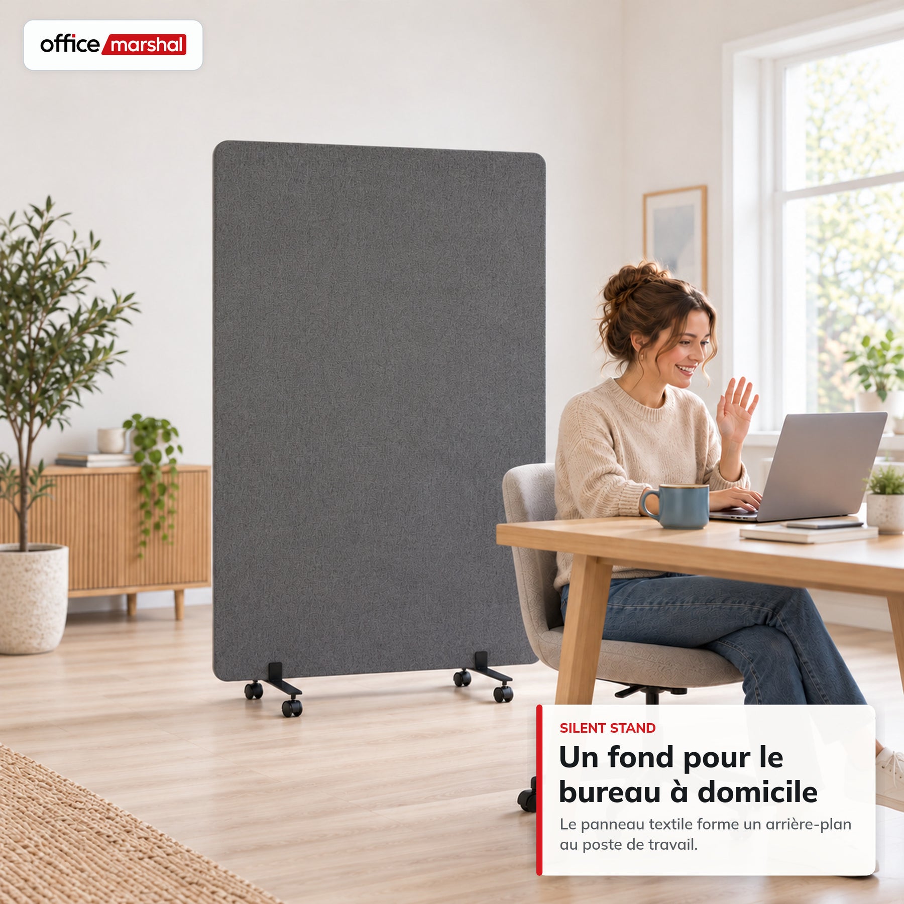 Cloison acoustique mobile sur roulettes | Silent Stand | Séparateur d'espace en polyester | 3 tailles