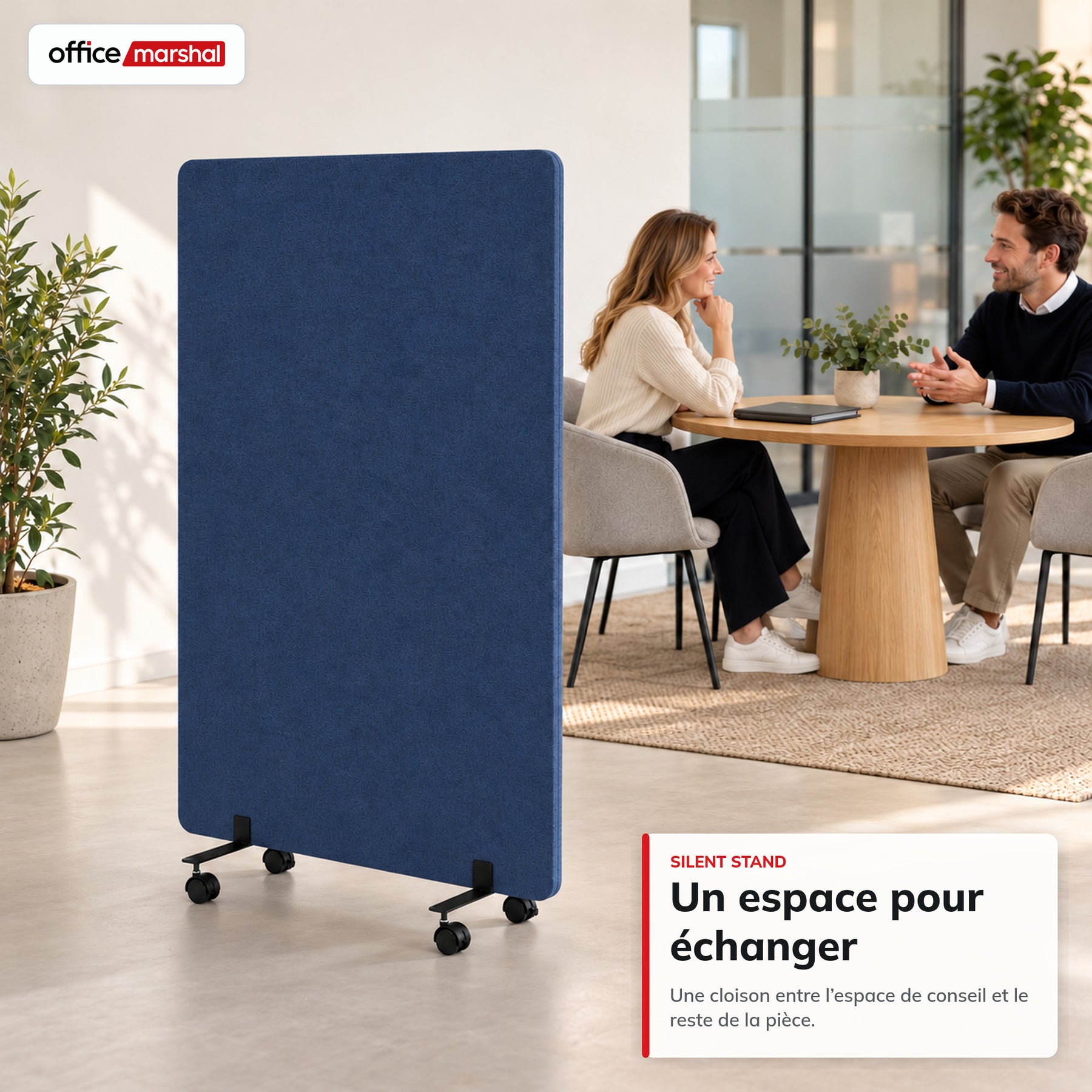 Cloison acoustique mobile sur roulettes | Silent Stand | Séparateur d'espace en polyester | 3 tailles