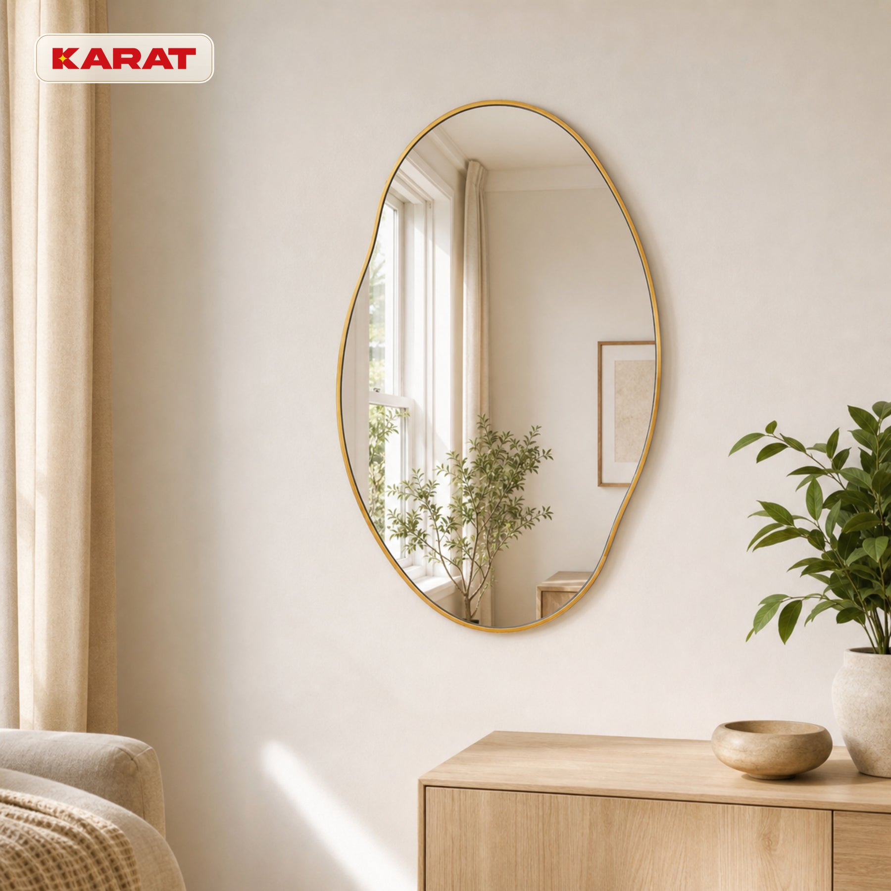 Miroir mural | Lena | Miroir organique avec cadre en aluminium champagne | 60 × 90 cm