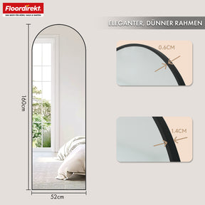 Miroir pleine longueur | Madison | Cadre en aluminium noir incurvé | Sur pied et fixation murale