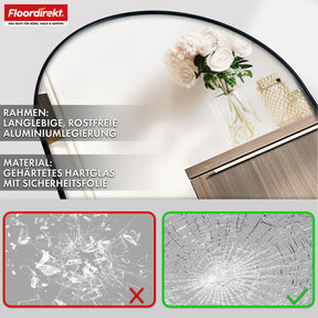Miroir pleine longueur | Madison | Cadre en aluminium noir incurvé | Sur pied et fixation murale
